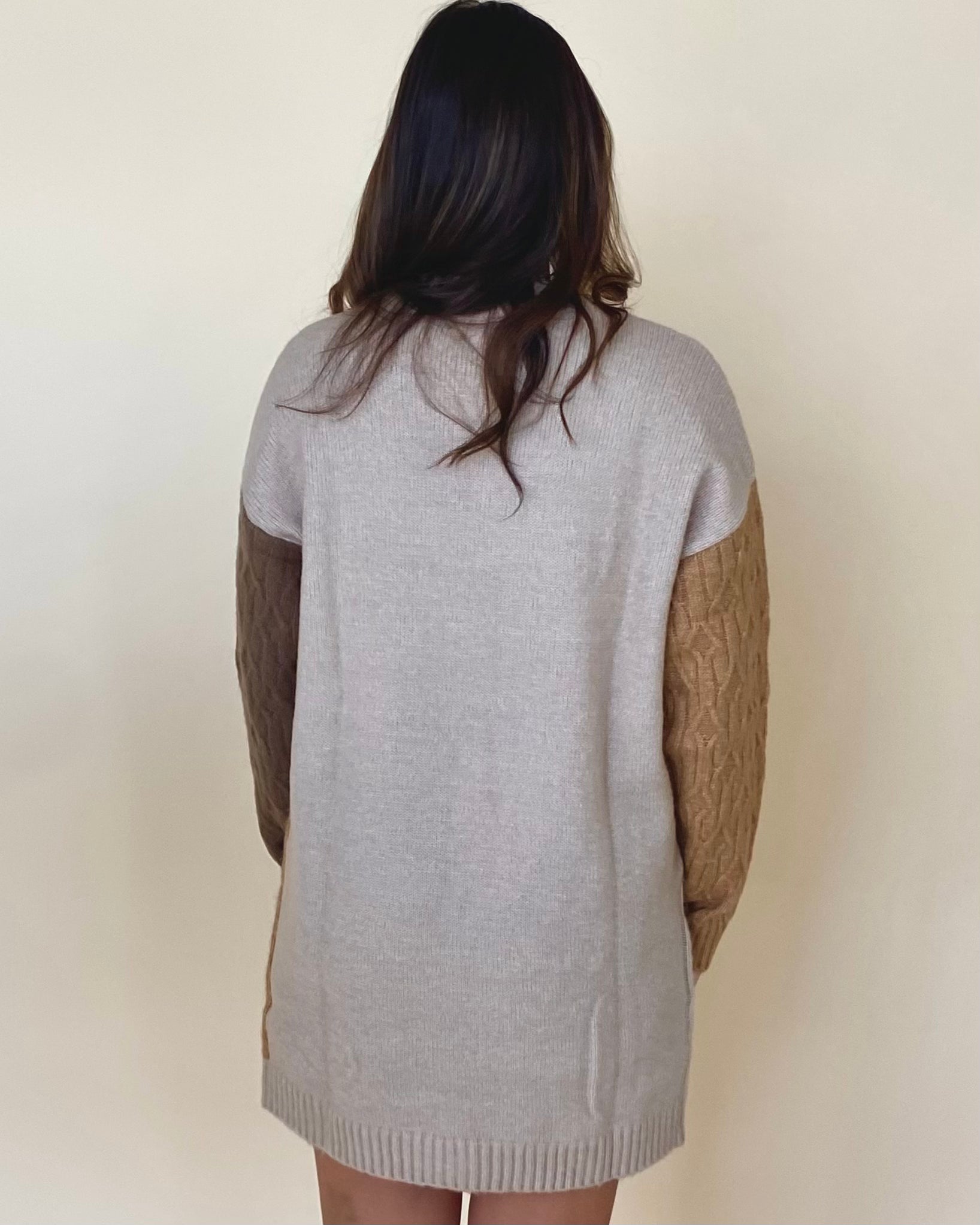 Reaching Out Taupe Colorblock Sweater Dress-Shop-Womens-Boutique-Clothing