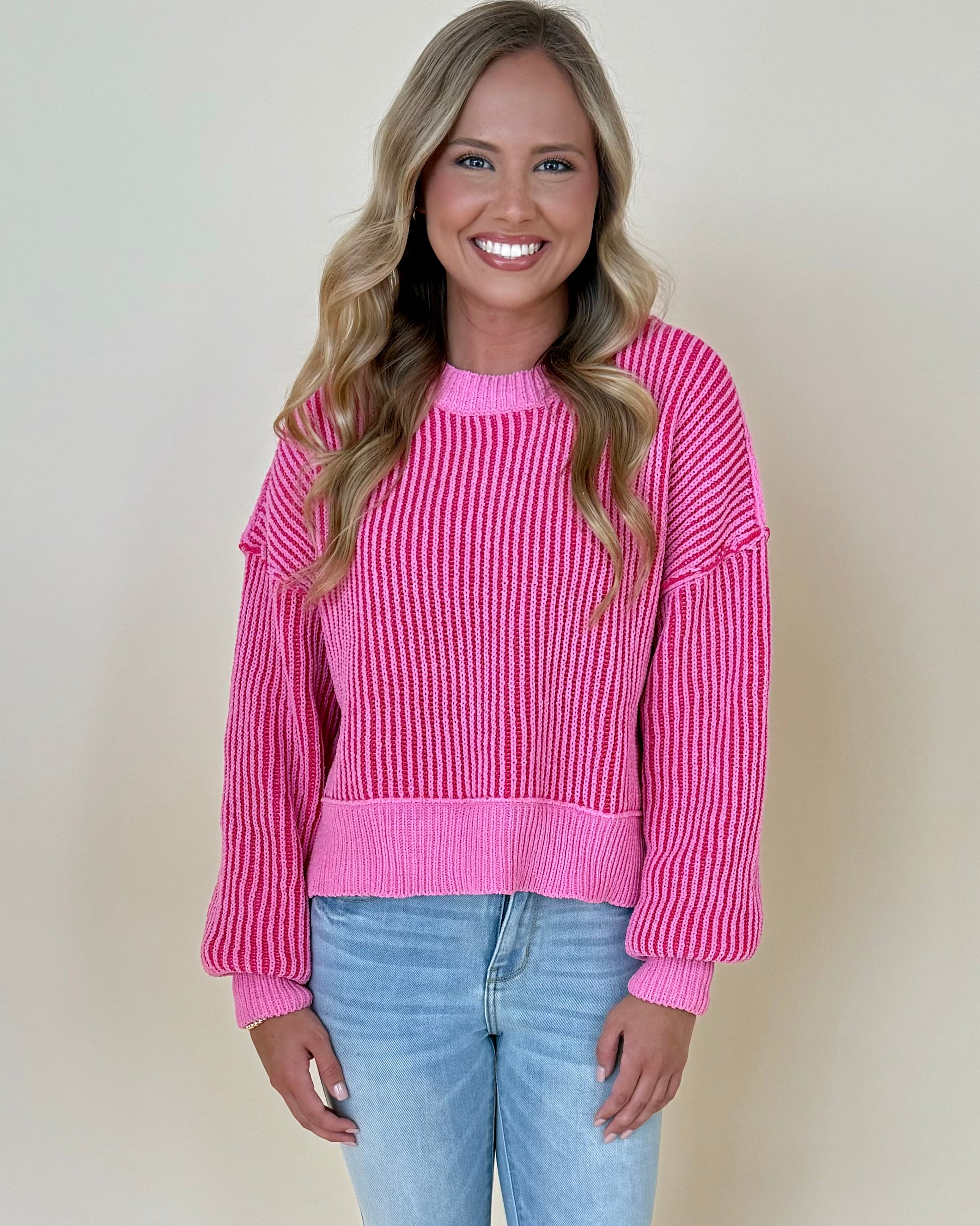 Bold News Pink Ribbed Sweater-Shop-Womens-Boutique-Clothing