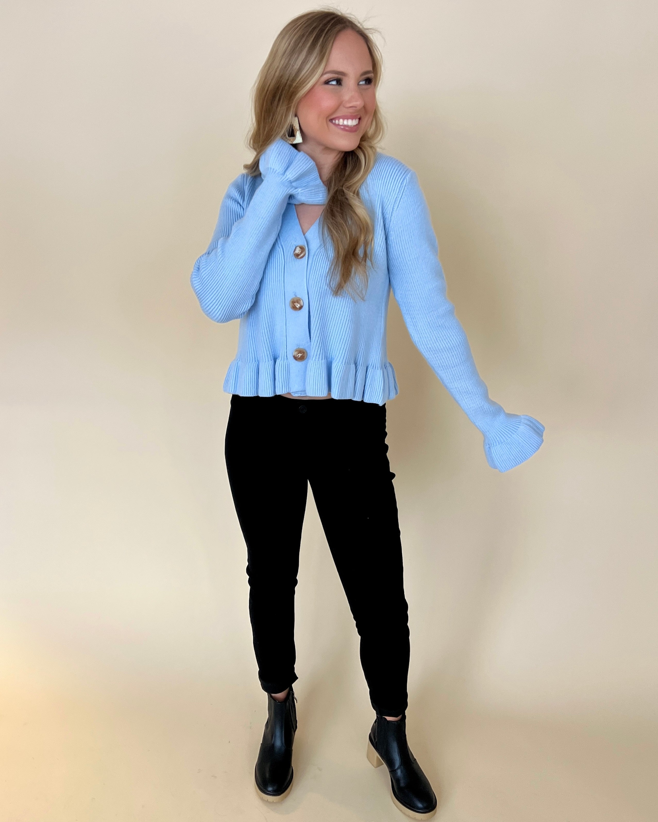 Let's Rewind Baby Blue Button Cardigan-Shop-Womens-Boutique-Clothing