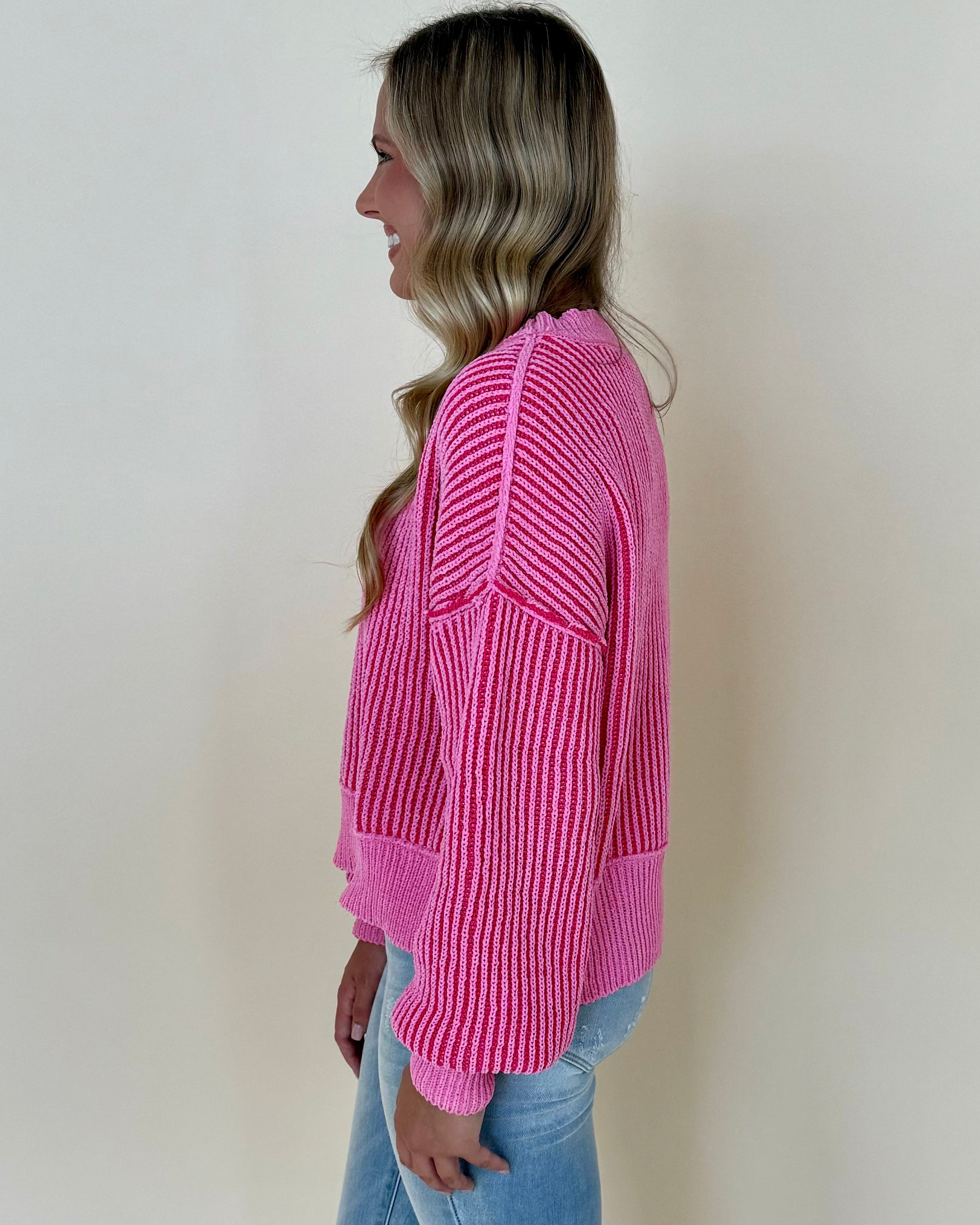 Bold News Pink Ribbed Sweater-Shop-Womens-Boutique-Clothing