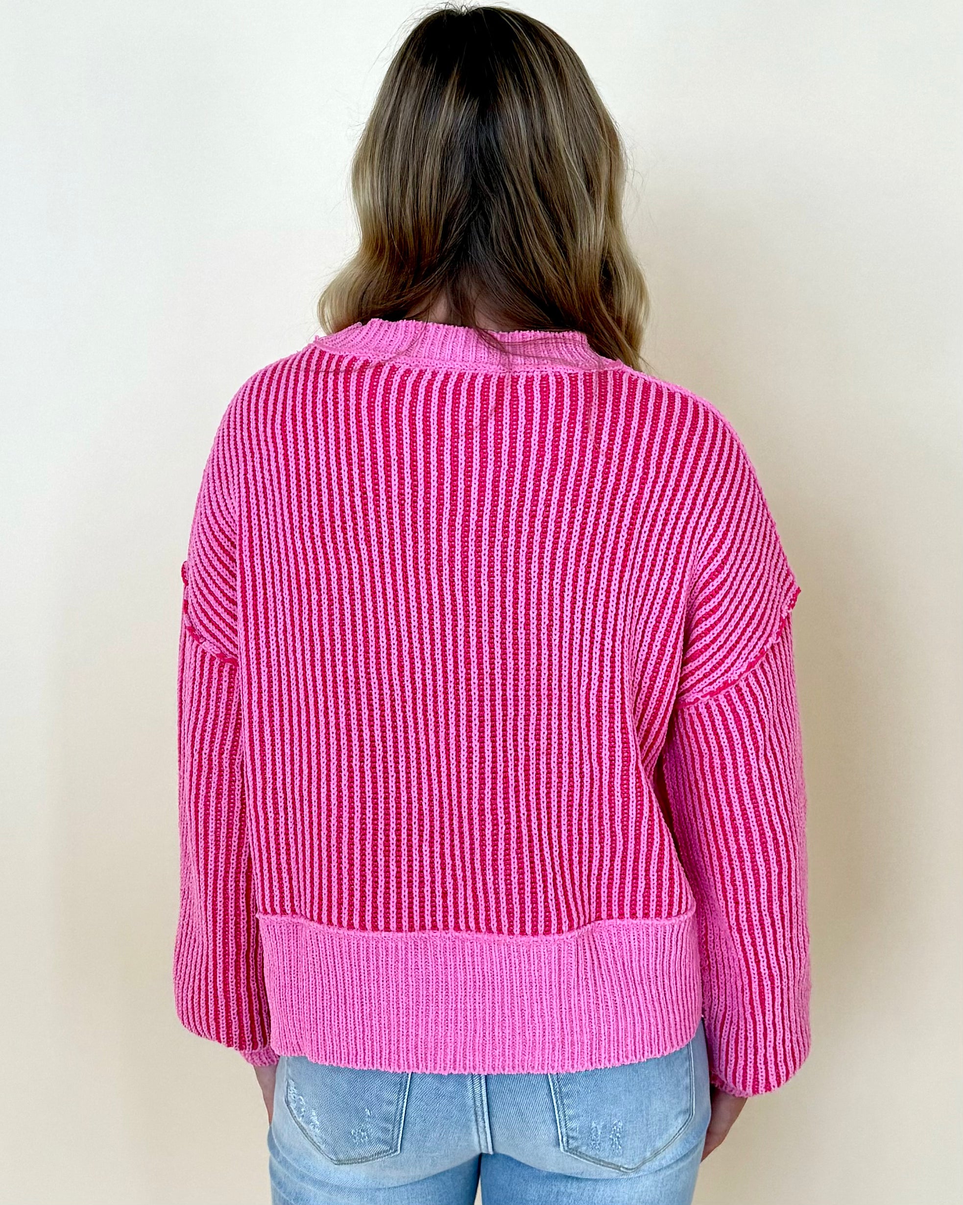 Bold News Pink Ribbed Sweater-Shop-Womens-Boutique-Clothing