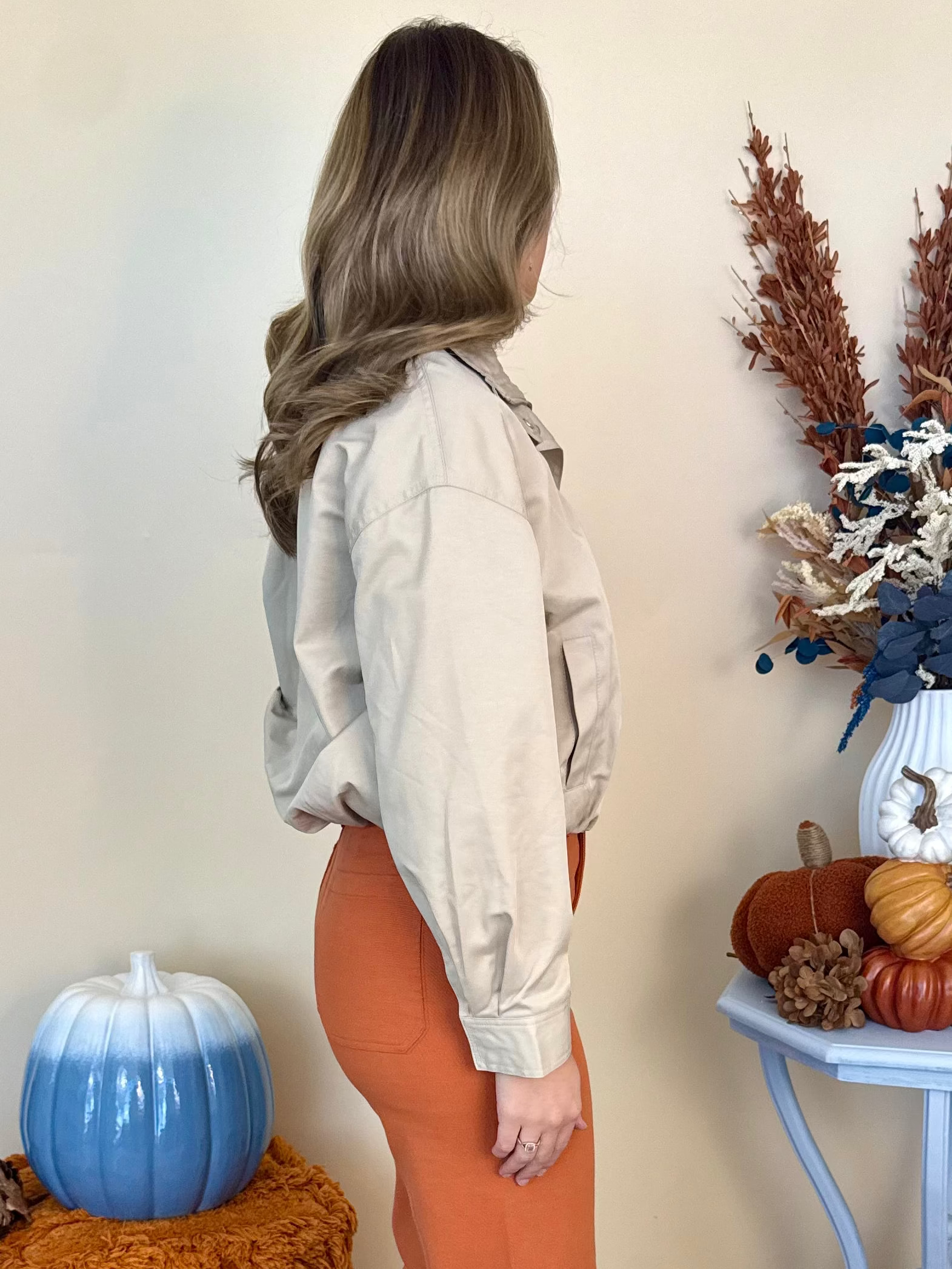 Charmed to Meet You Light Khaki Zip Up Mock Neck Jacket-Shop-Womens-Boutique-Clothing