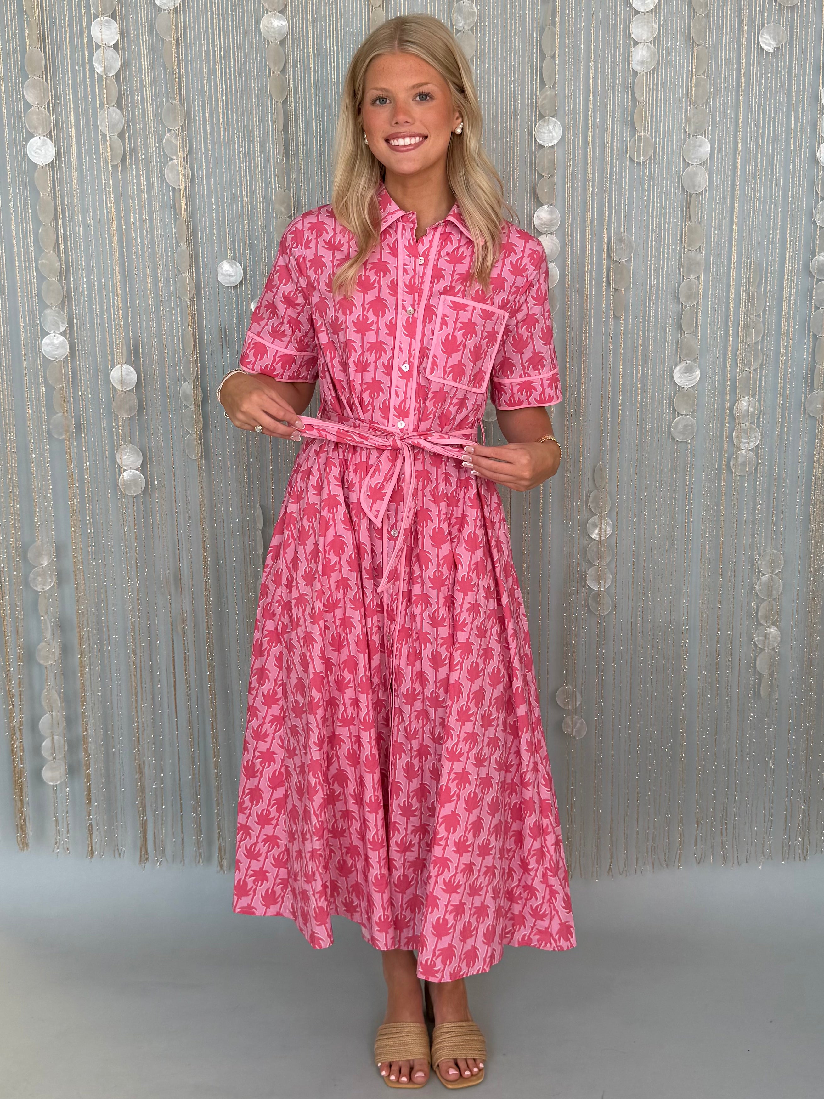 Worth Repeating Pink Botanical Print Midi Dress-Shop-Womens-Boutique-Clothing