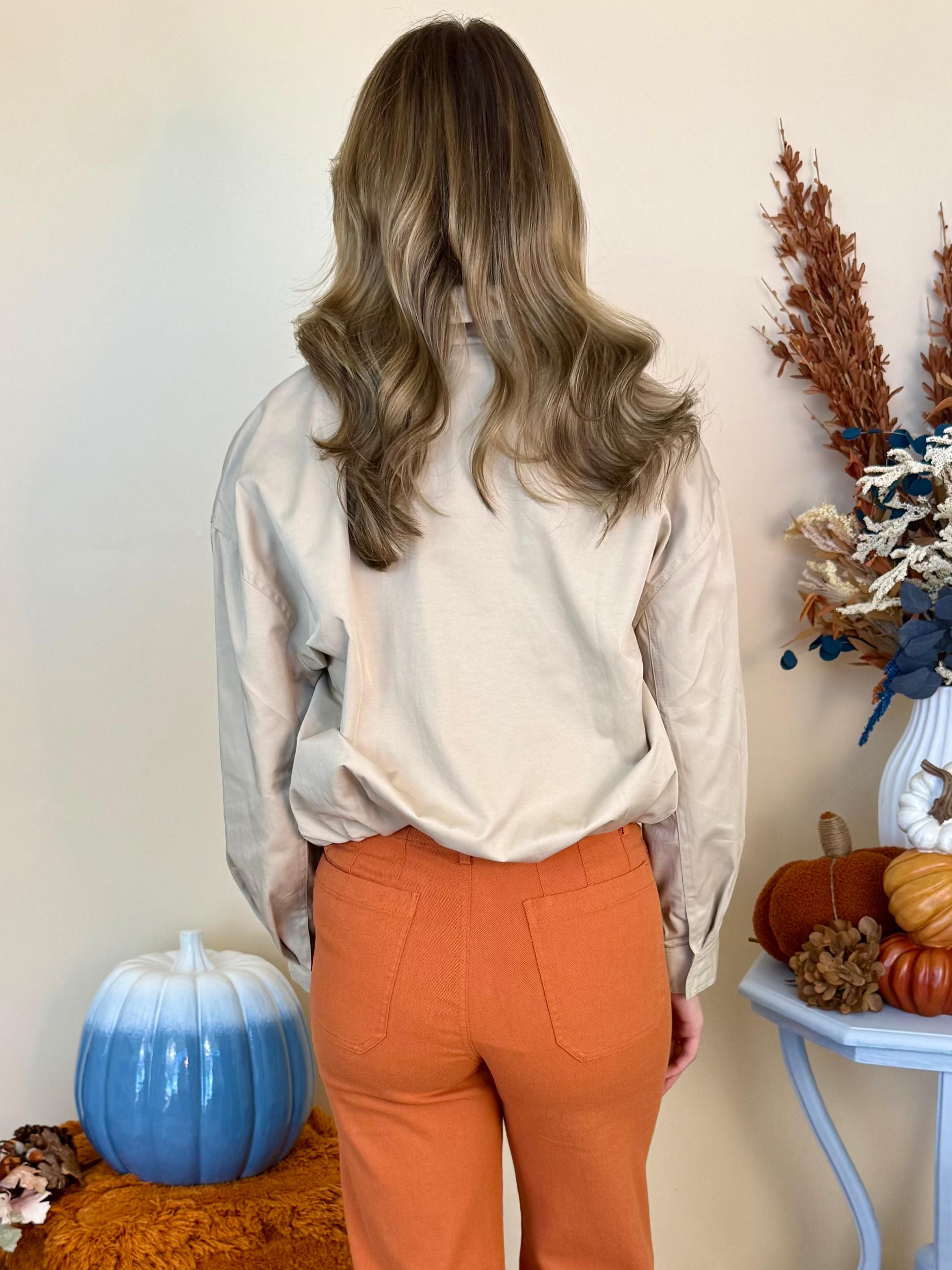 Charmed to Meet You Light Khaki Zip Up Mock Neck Jacket-Shop-Womens-Boutique-Clothing