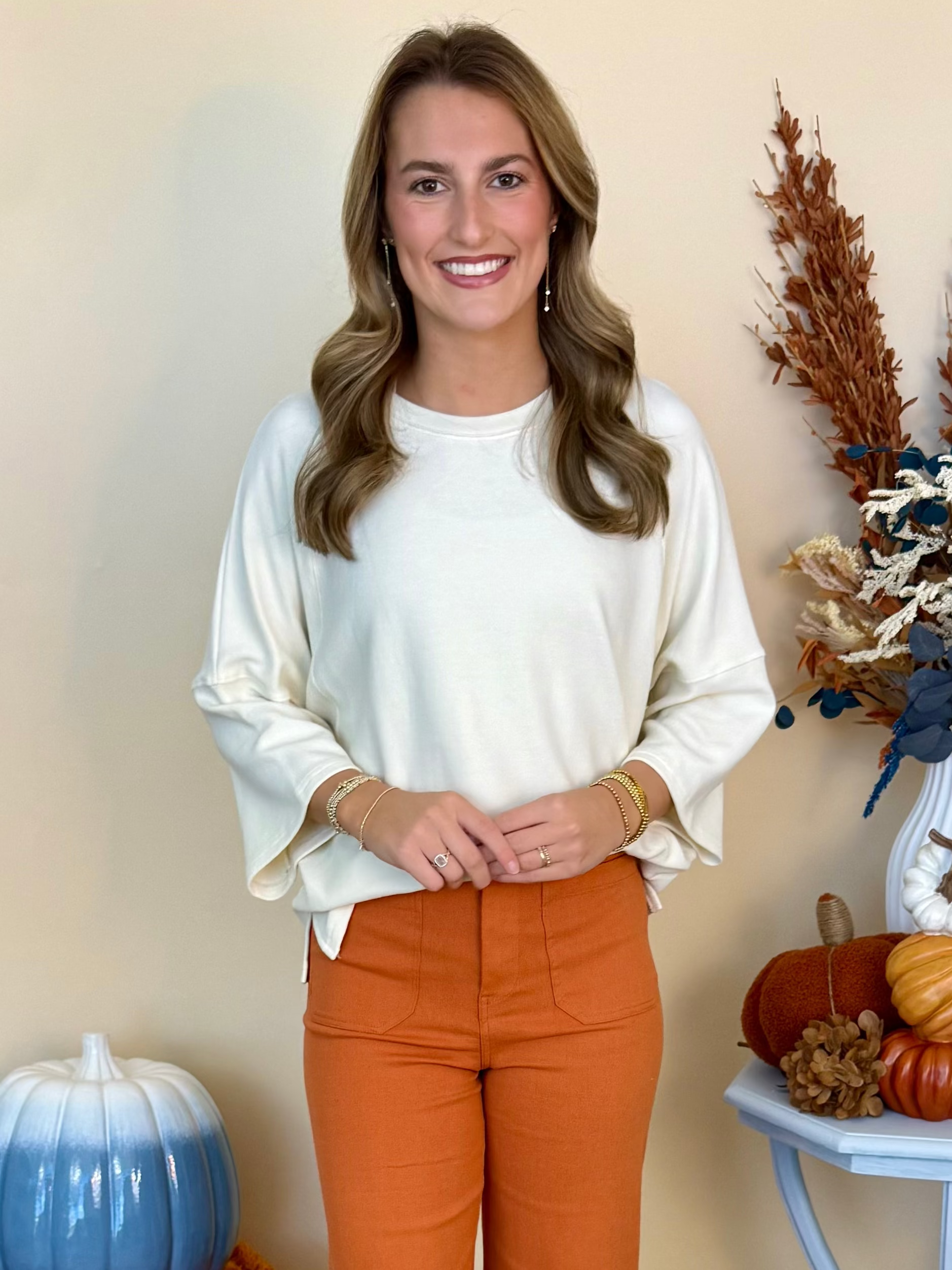 Current Chapter Off White Textured Raglan Sleeve Oversized Top-Shop-Womens-Boutique-Clothing