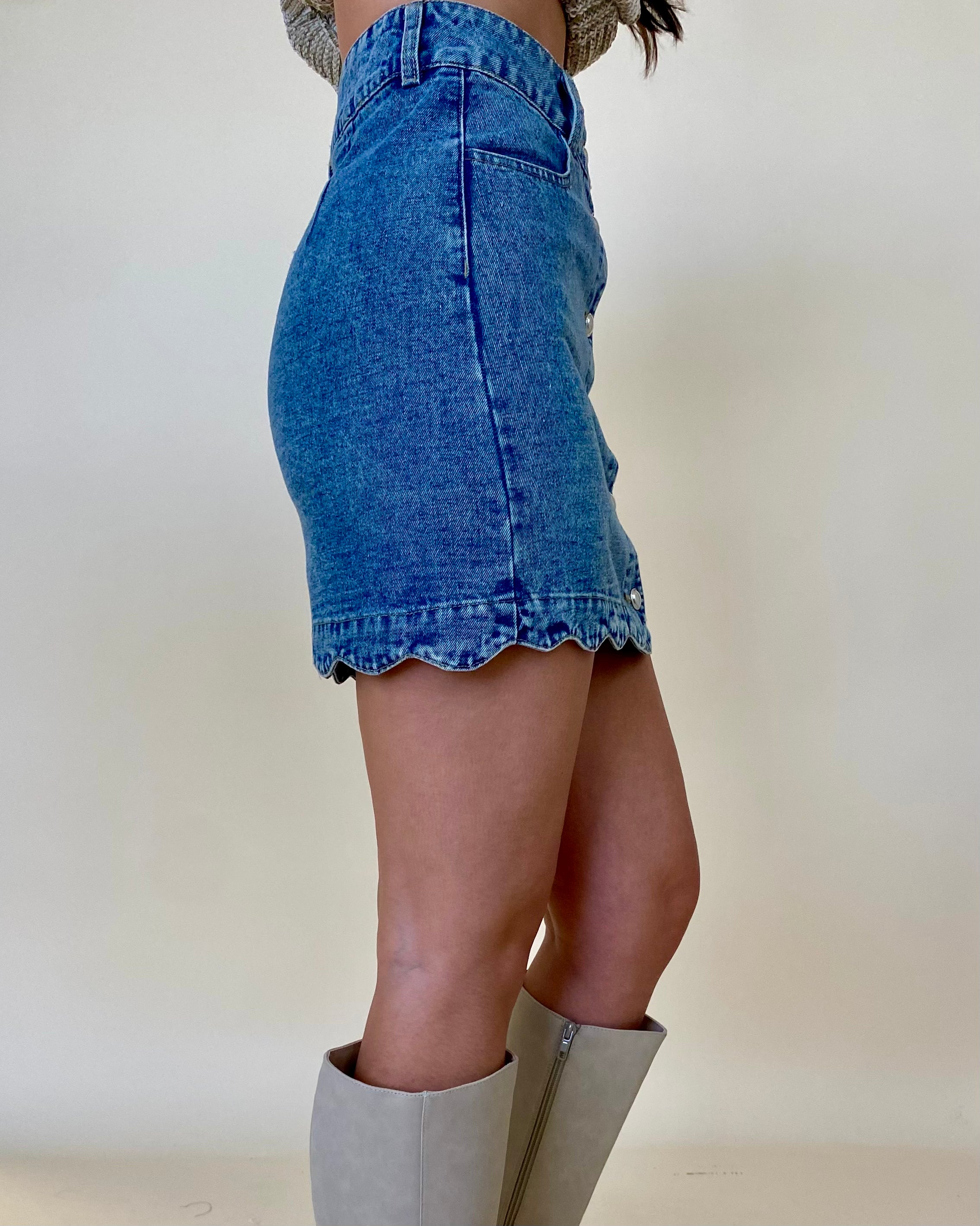 The Way Up Denim Scallop Button Skirt-Shop-Womens-Boutique-Clothing