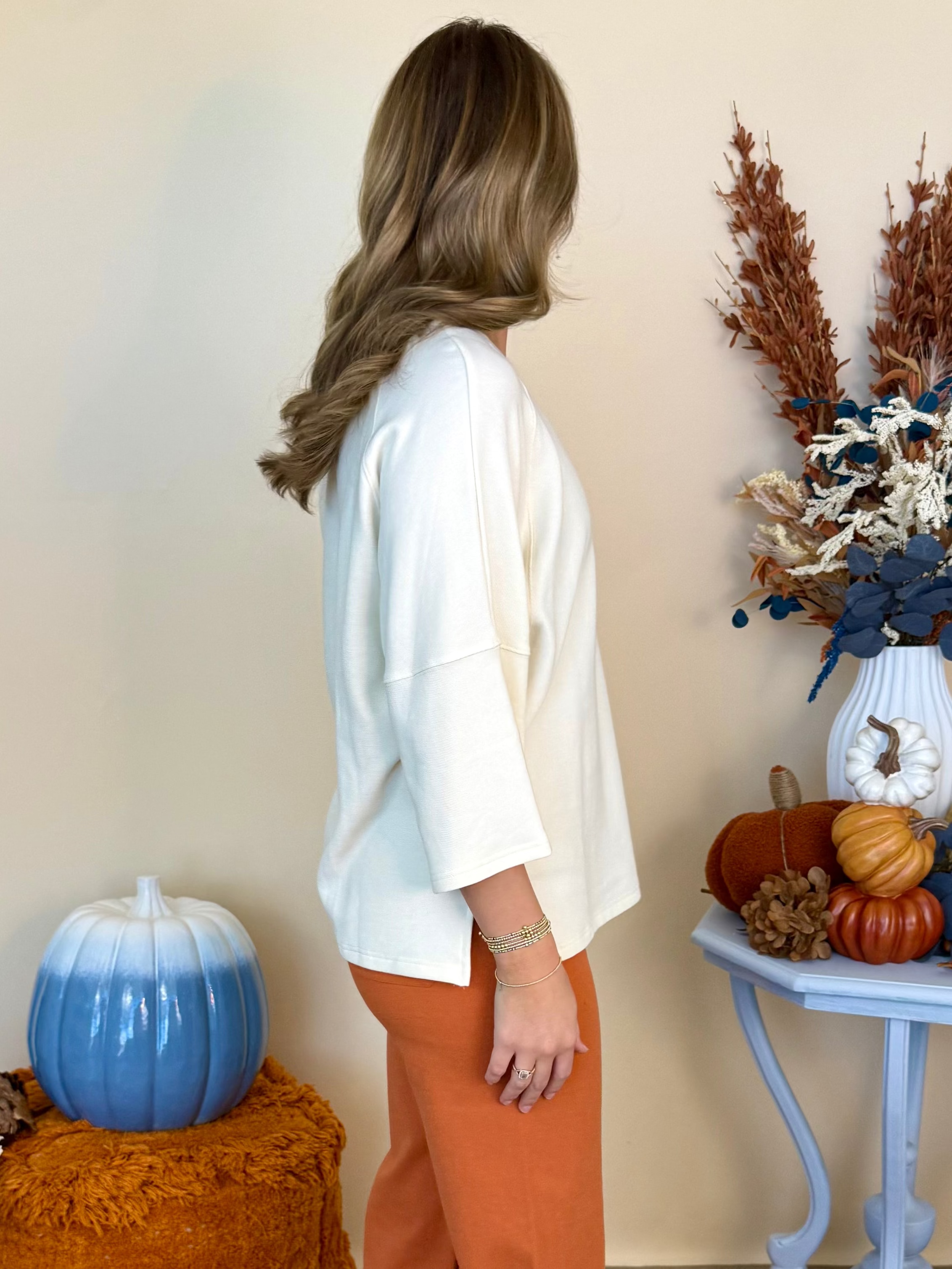 Current Chapter Off White Textured Raglan Sleeve Oversized Top-Shop-Womens-Boutique-Clothing