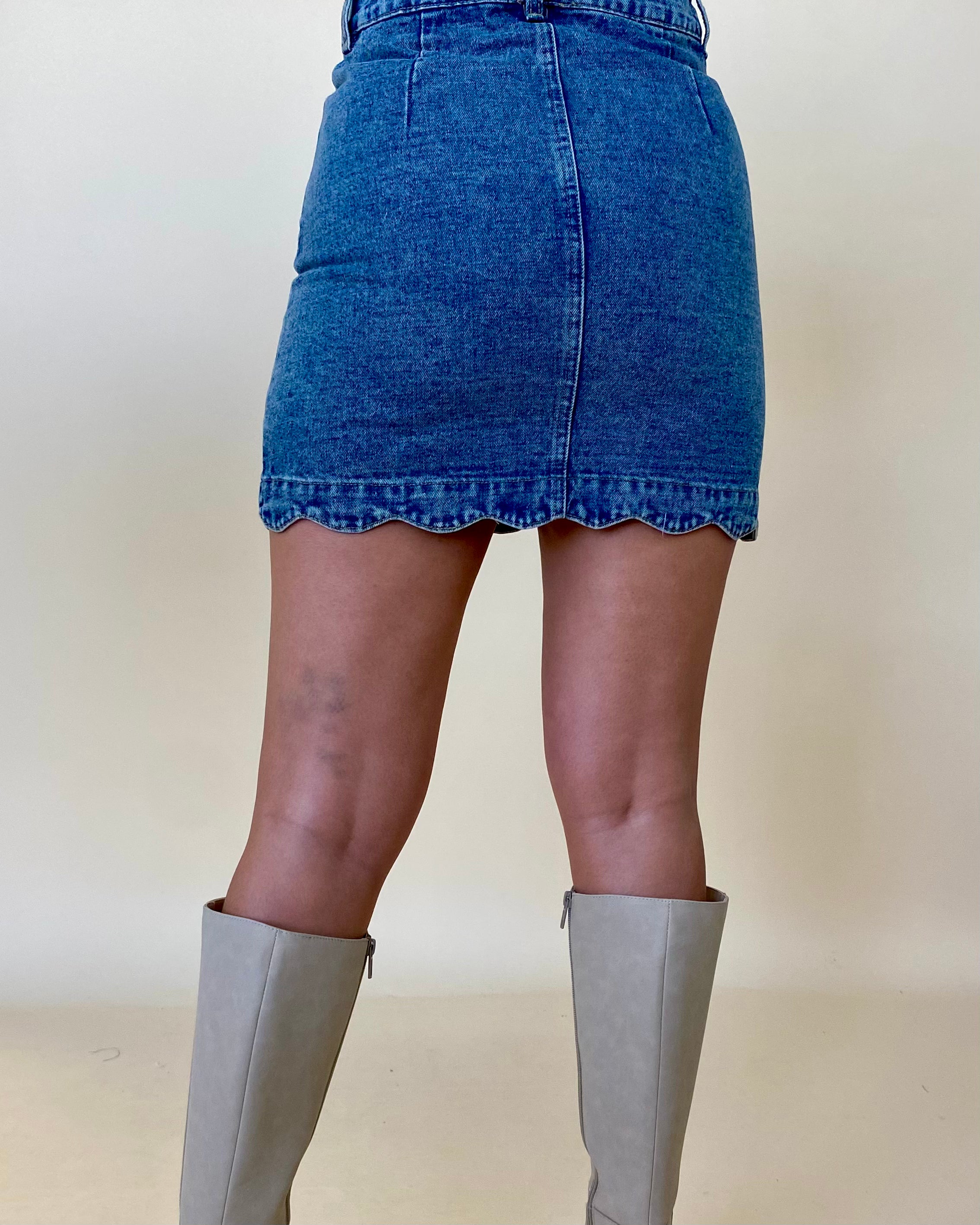 The Way Up Denim Scallop Button Skirt-Shop-Womens-Boutique-Clothing