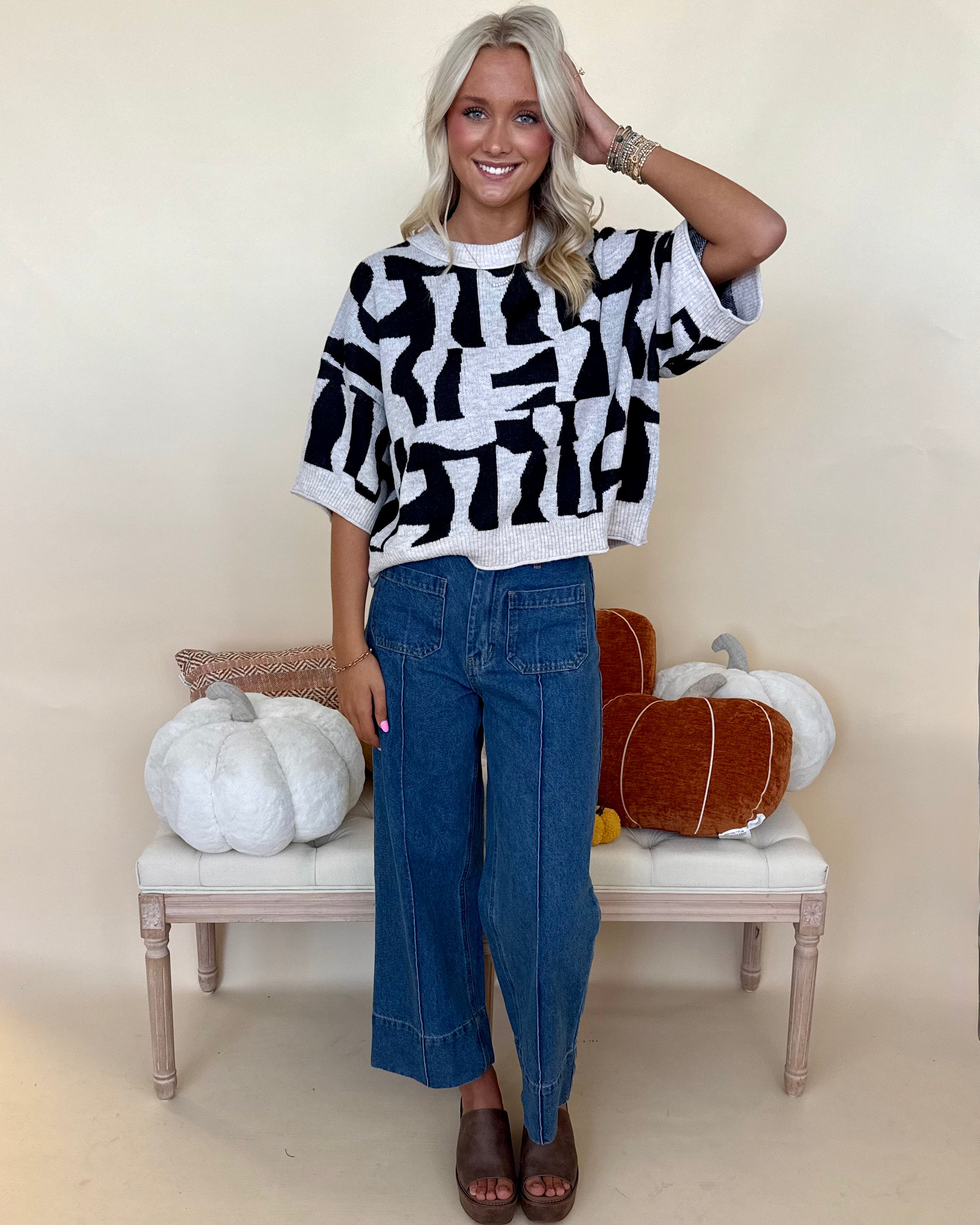 Late Nights Black Geometric Sweater-Shop-Womens-Boutique-Clothing