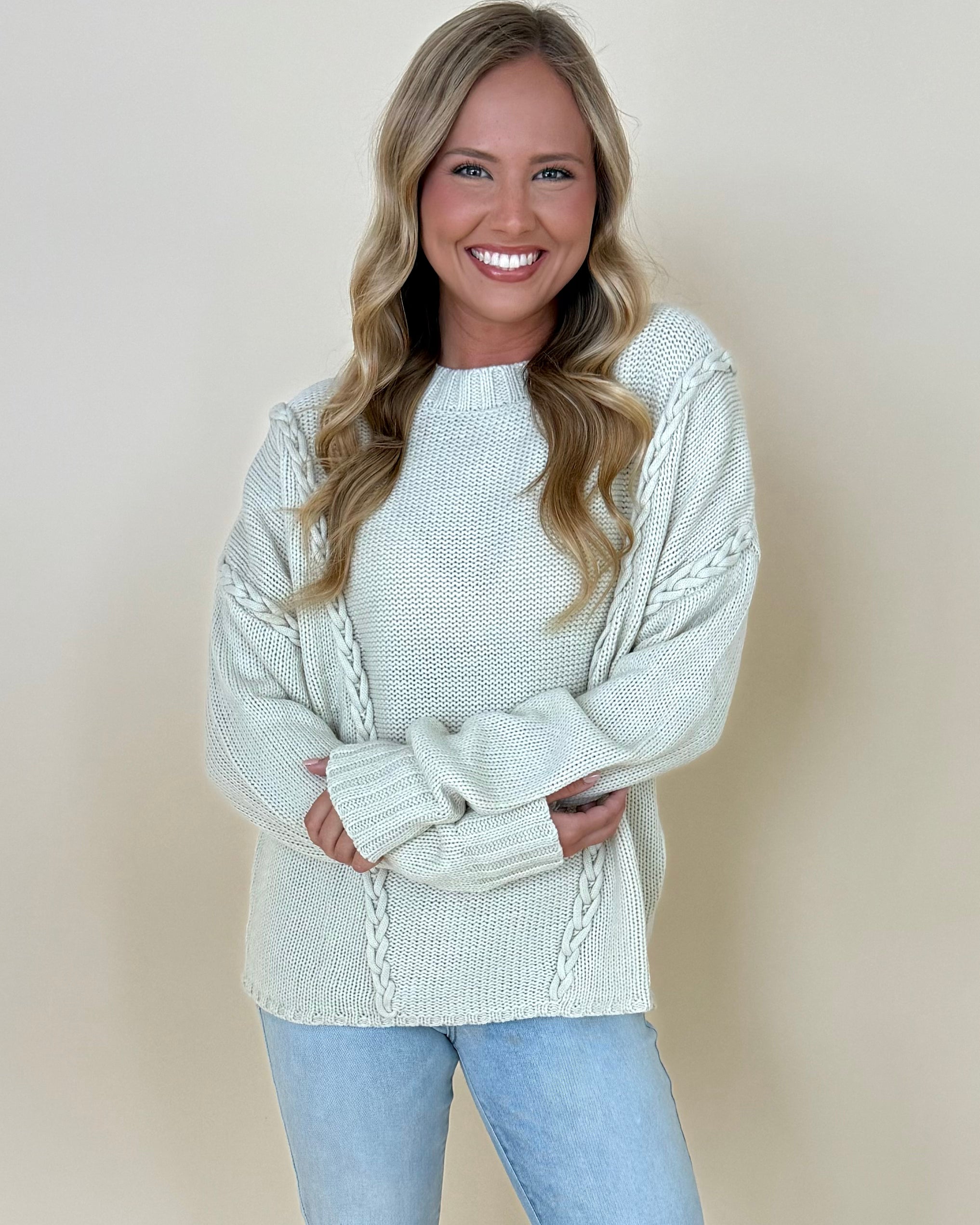 Just Try Oatmeal Braid Sweater-Shop-Womens-Boutique-Clothing