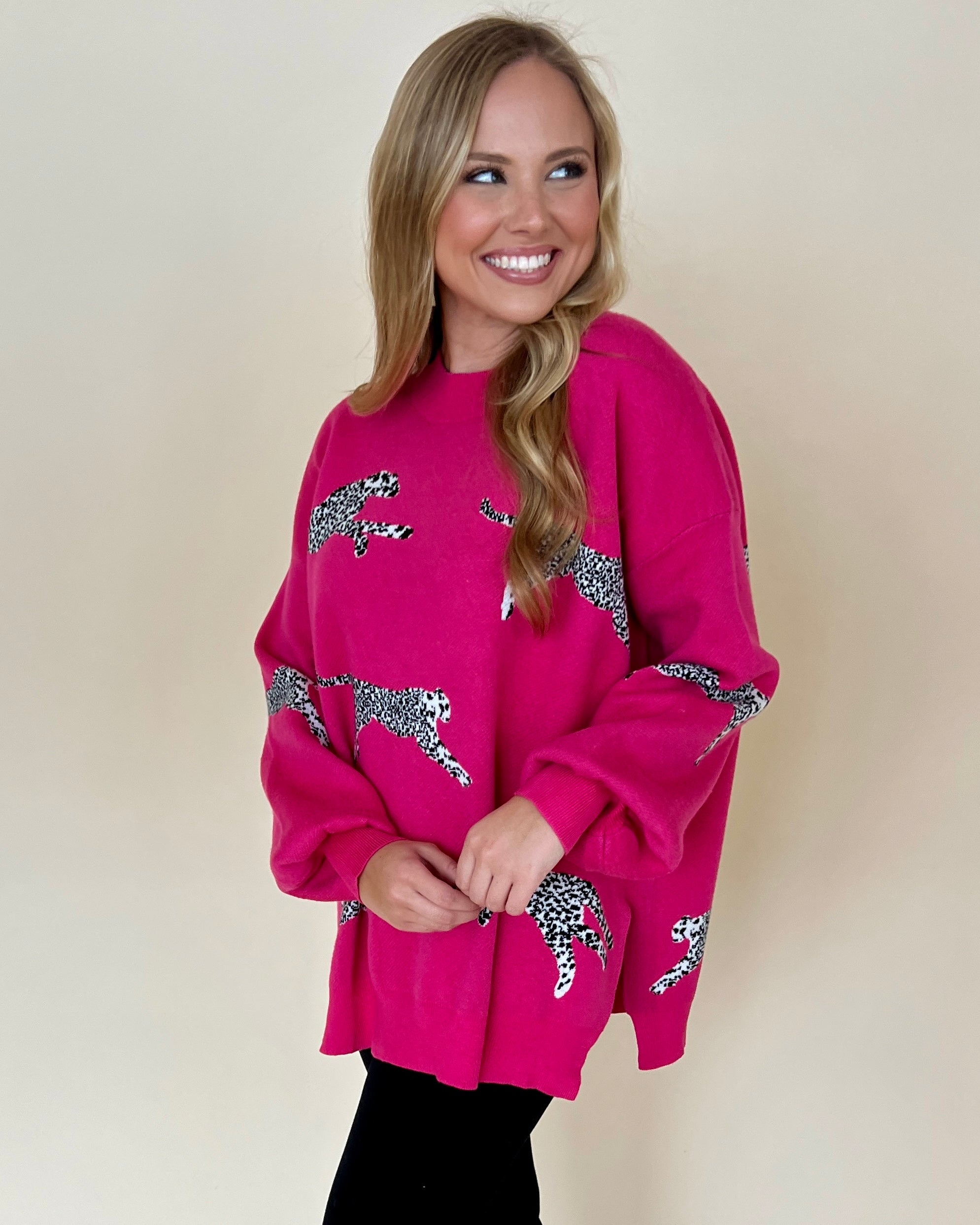 All The Hits Hot Pink Leopard Sweater-Shop-Womens-Boutique-Clothing