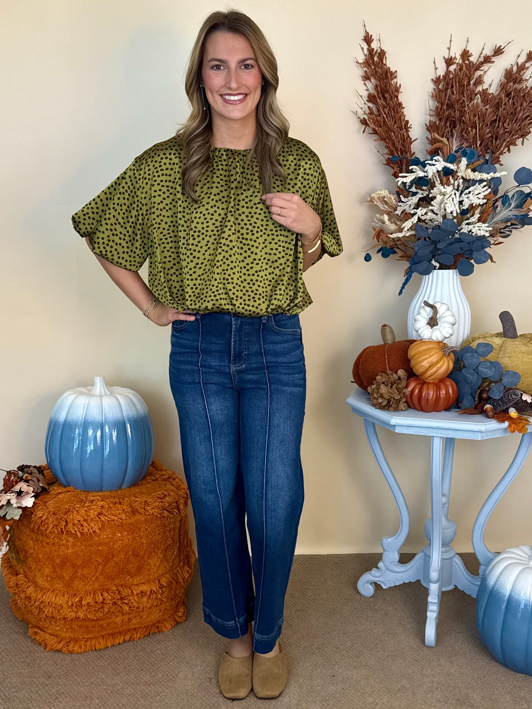 Into the Meadow Olive Balloon Sleeve Bubble Hem Top-Shop-Womens-Boutique-Clothing