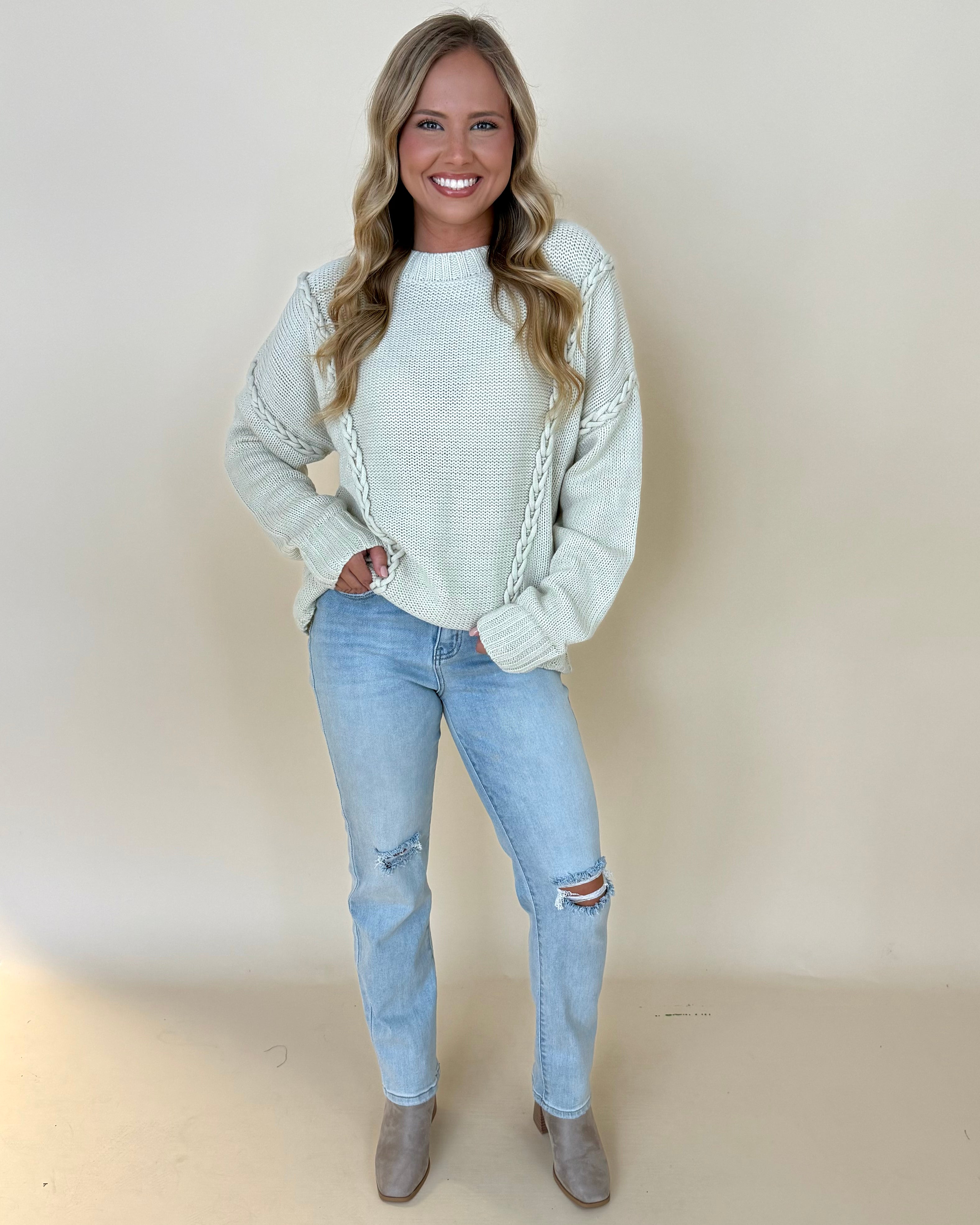 Just Try Oatmeal Braid Sweater-Shop-Womens-Boutique-Clothing