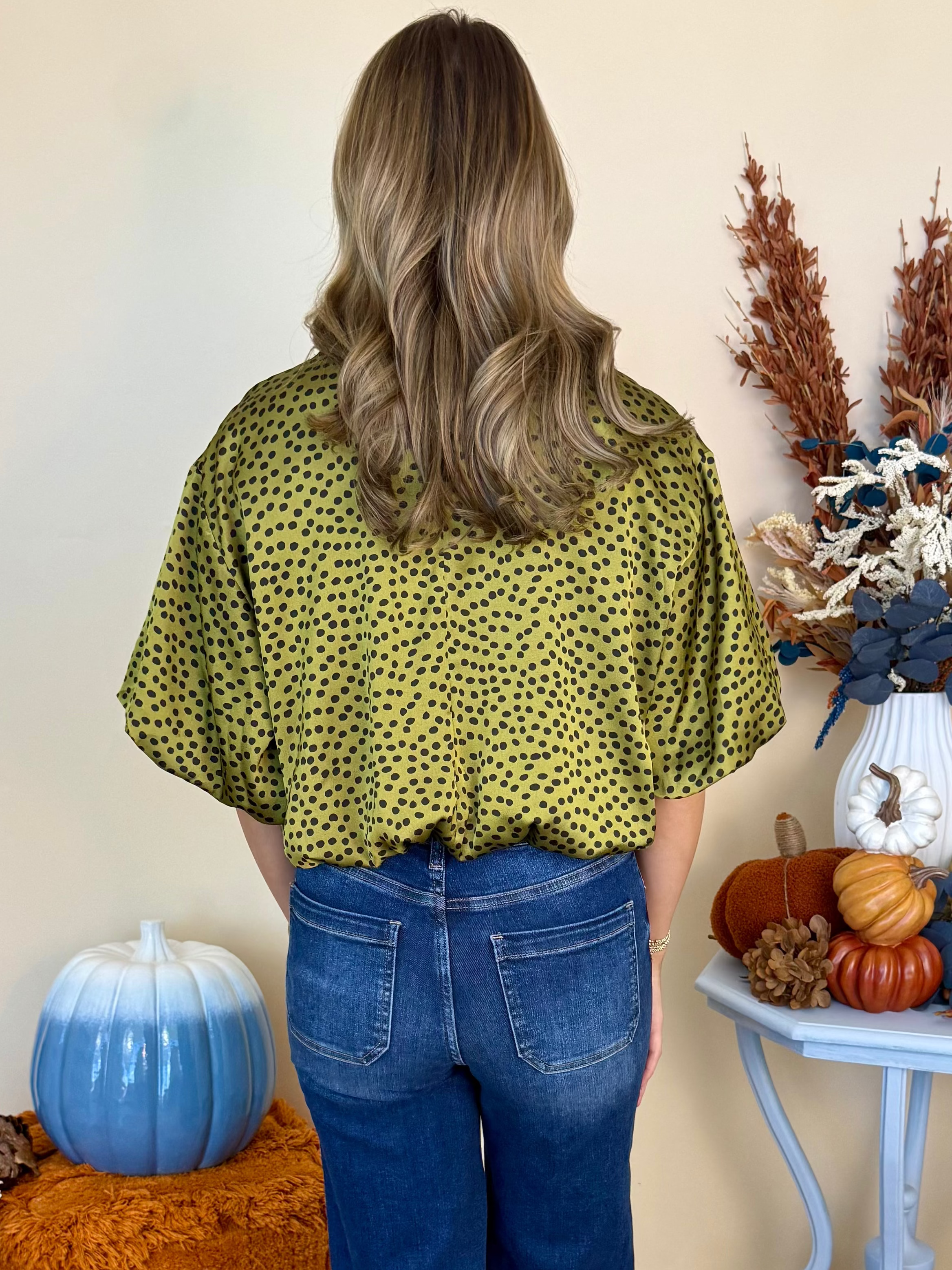 Into the Meadow Olive Balloon Sleeve Bubble Hem Top-Shop-Womens-Boutique-Clothing