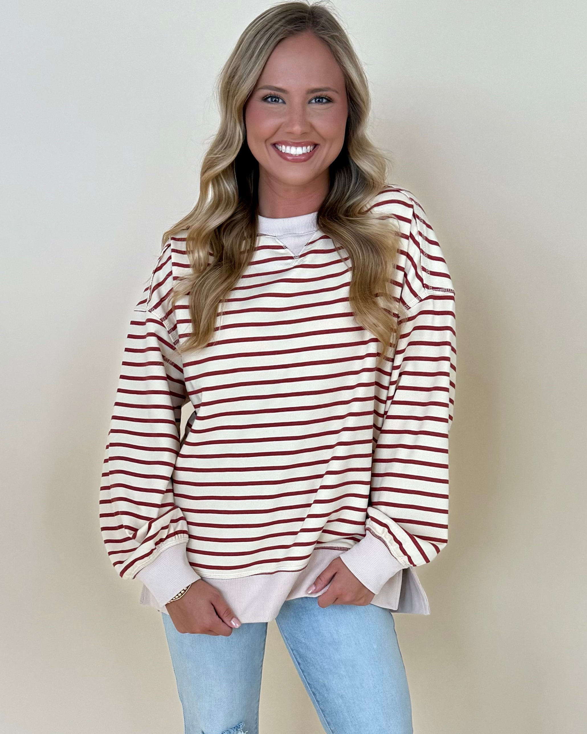 The Call Brick/Beige Stripe Top-Shop-Womens-Boutique-Clothing