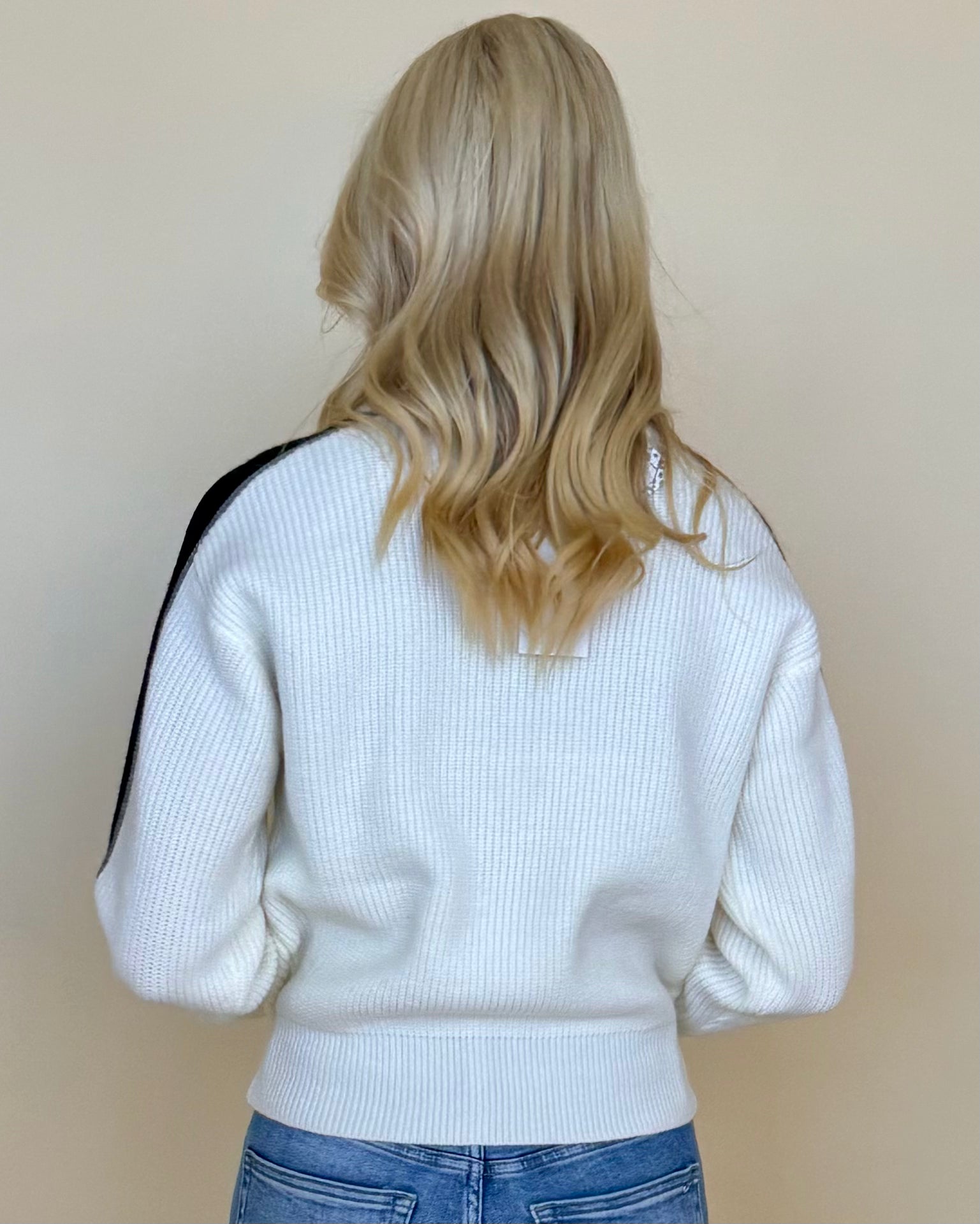 You Got Me Off White Stripe Sleeve Sweater-Shop-Womens-Boutique-Clothing