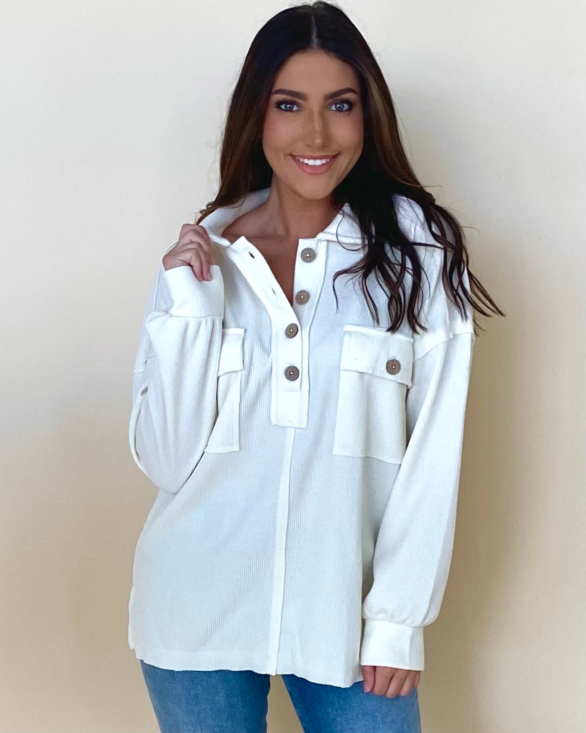 The Road Cream Button Up Top-Shop-Womens-Boutique-Clothing