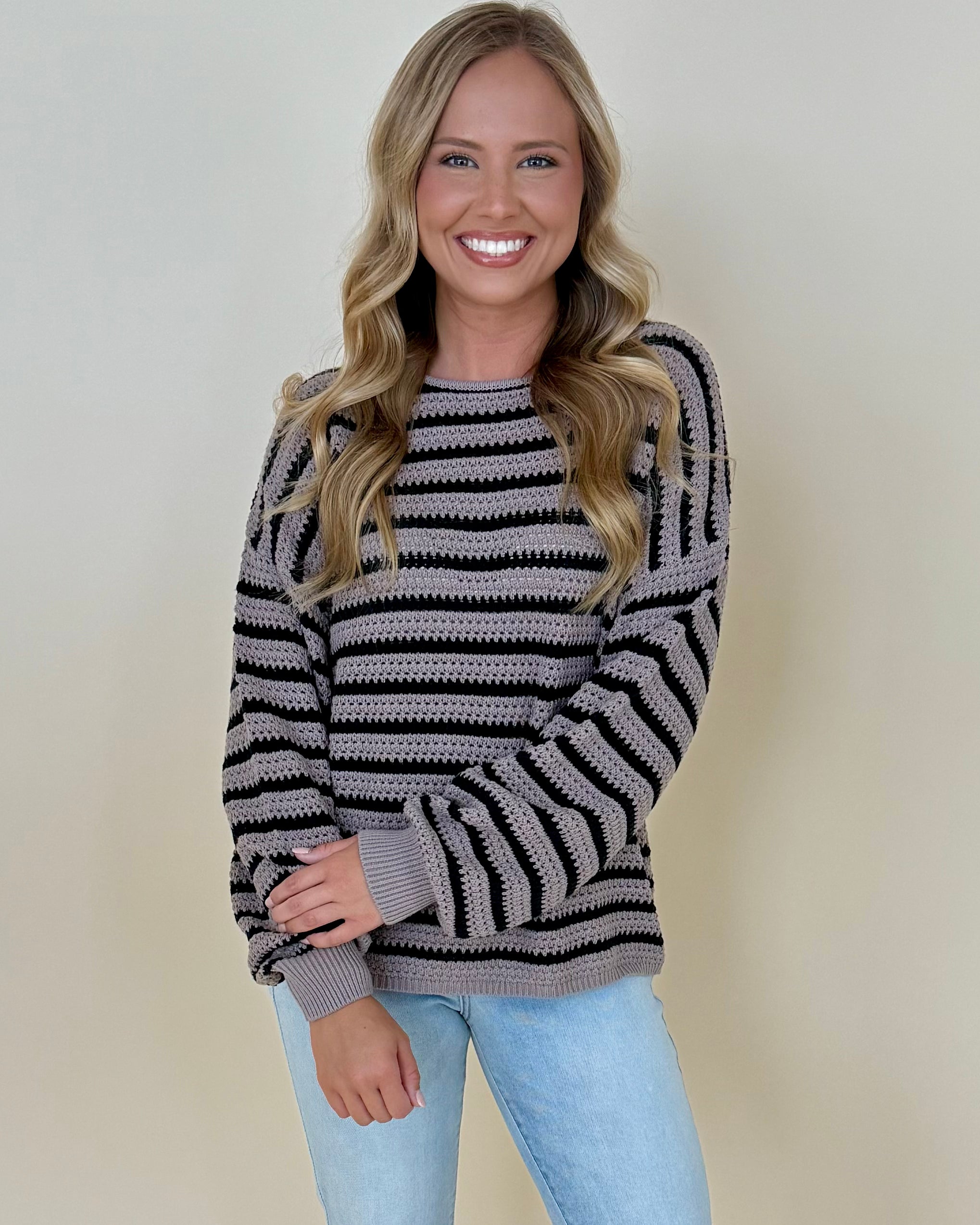 In And Out Mocha Stripe Sweater-Shop-Womens-Boutique-Clothing