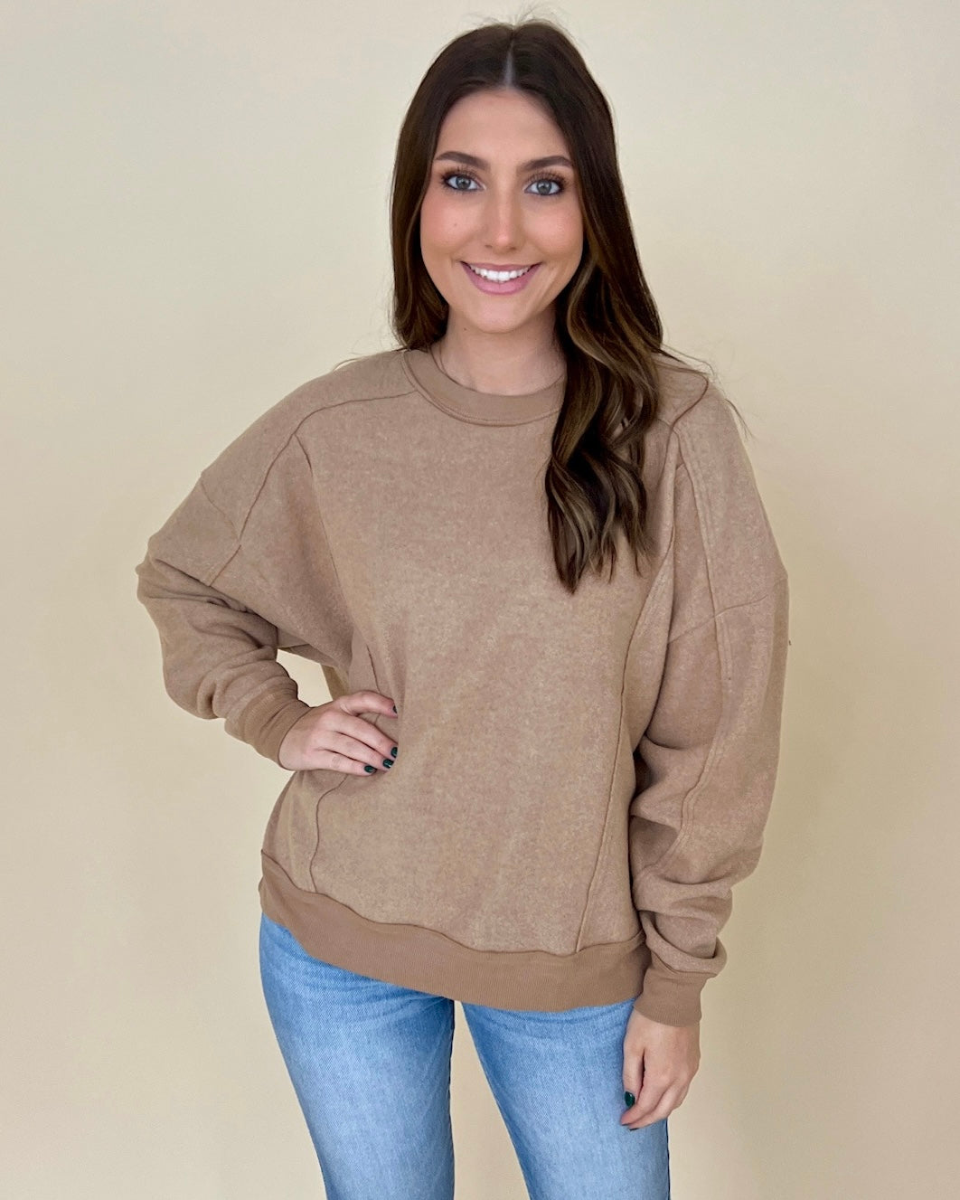 Wrapped Up Mocha Brushed Seam Detail Top-Shop-Womens-Boutique-Clothing