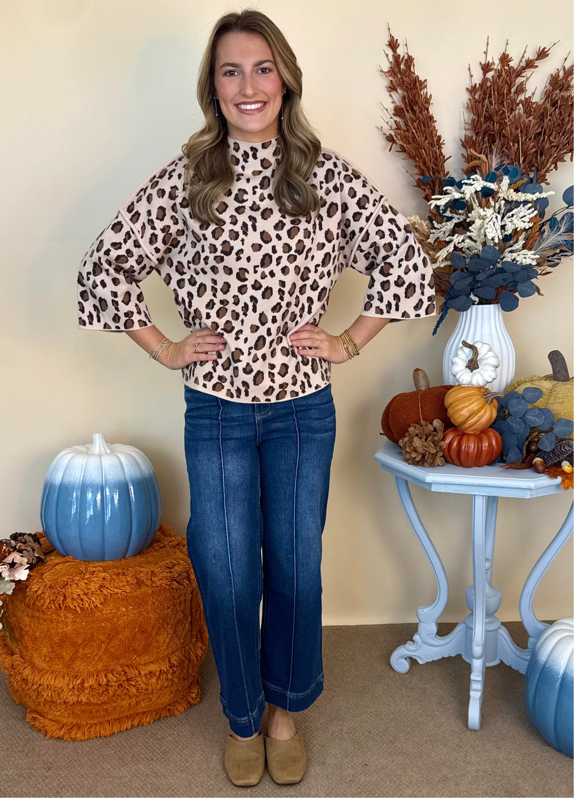 After All Taupe 3/4 Sleeve Mock Neck Leopard Sweater-Shop-Womens-Boutique-Clothing