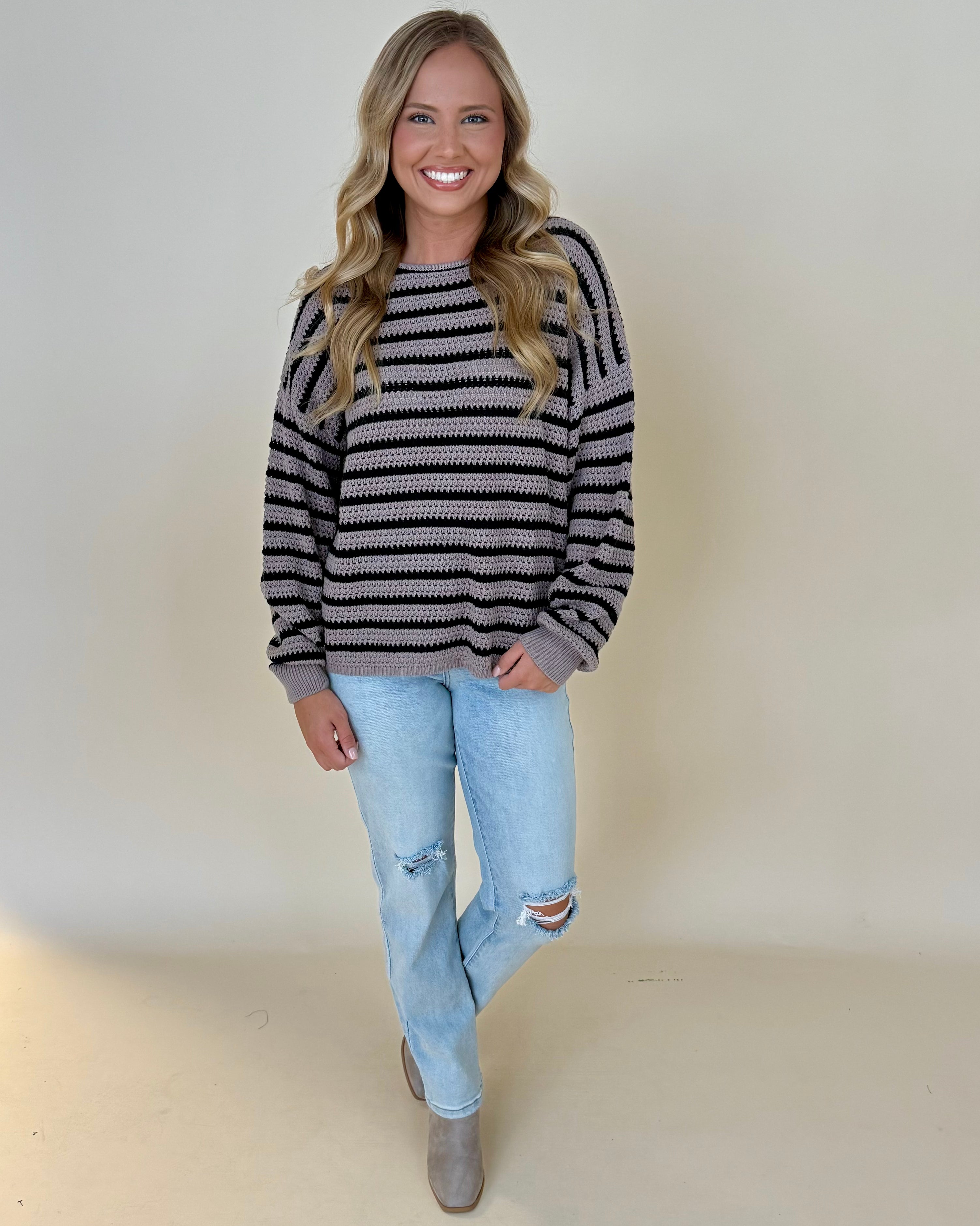 In And Out Mocha Stripe Sweater-Shop-Womens-Boutique-Clothing