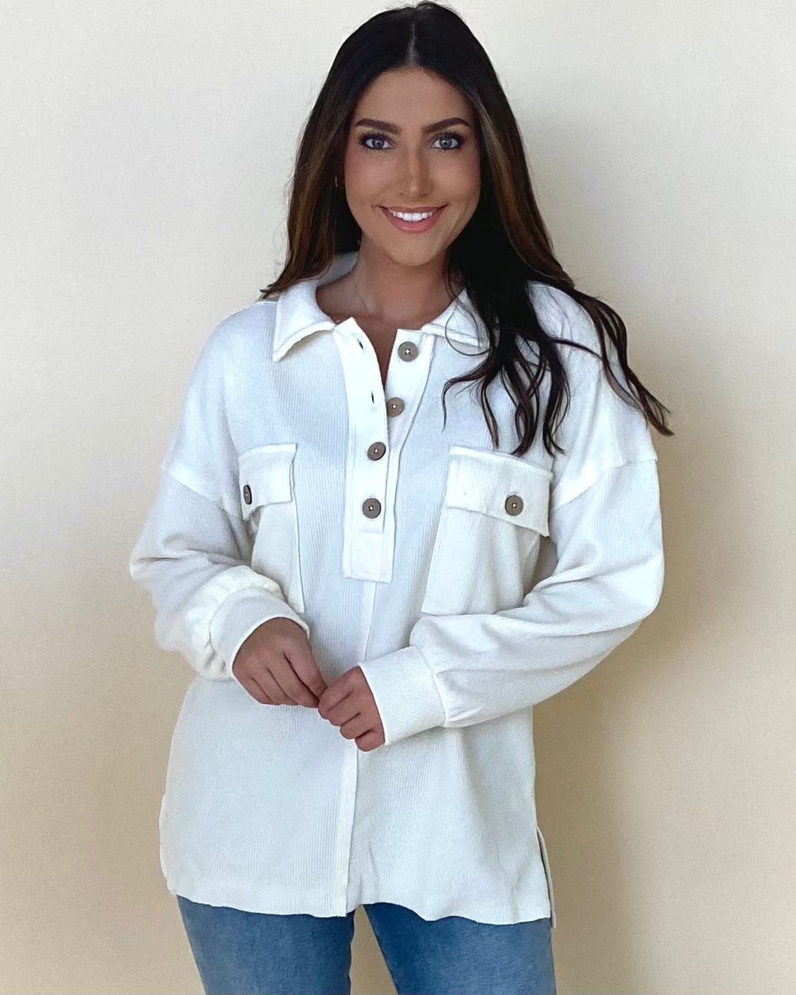 The Road Cream Button Up Top-Shop-Womens-Boutique-Clothing