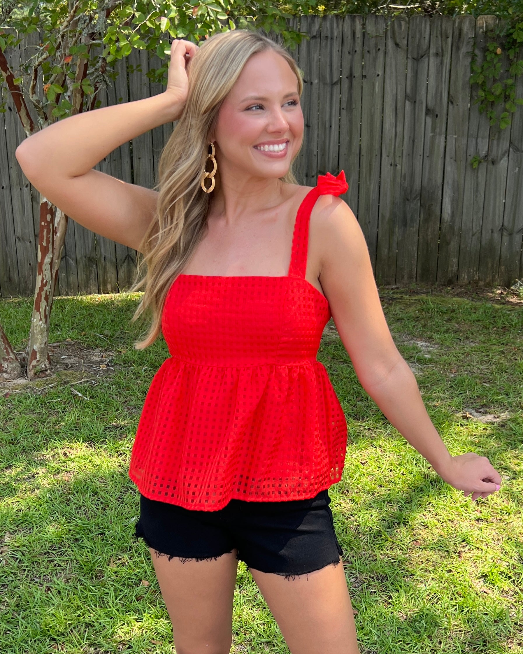 Winning Attitude Red Gingham Tie Shoulder Top-Shop-Womens-Boutique-Clothing