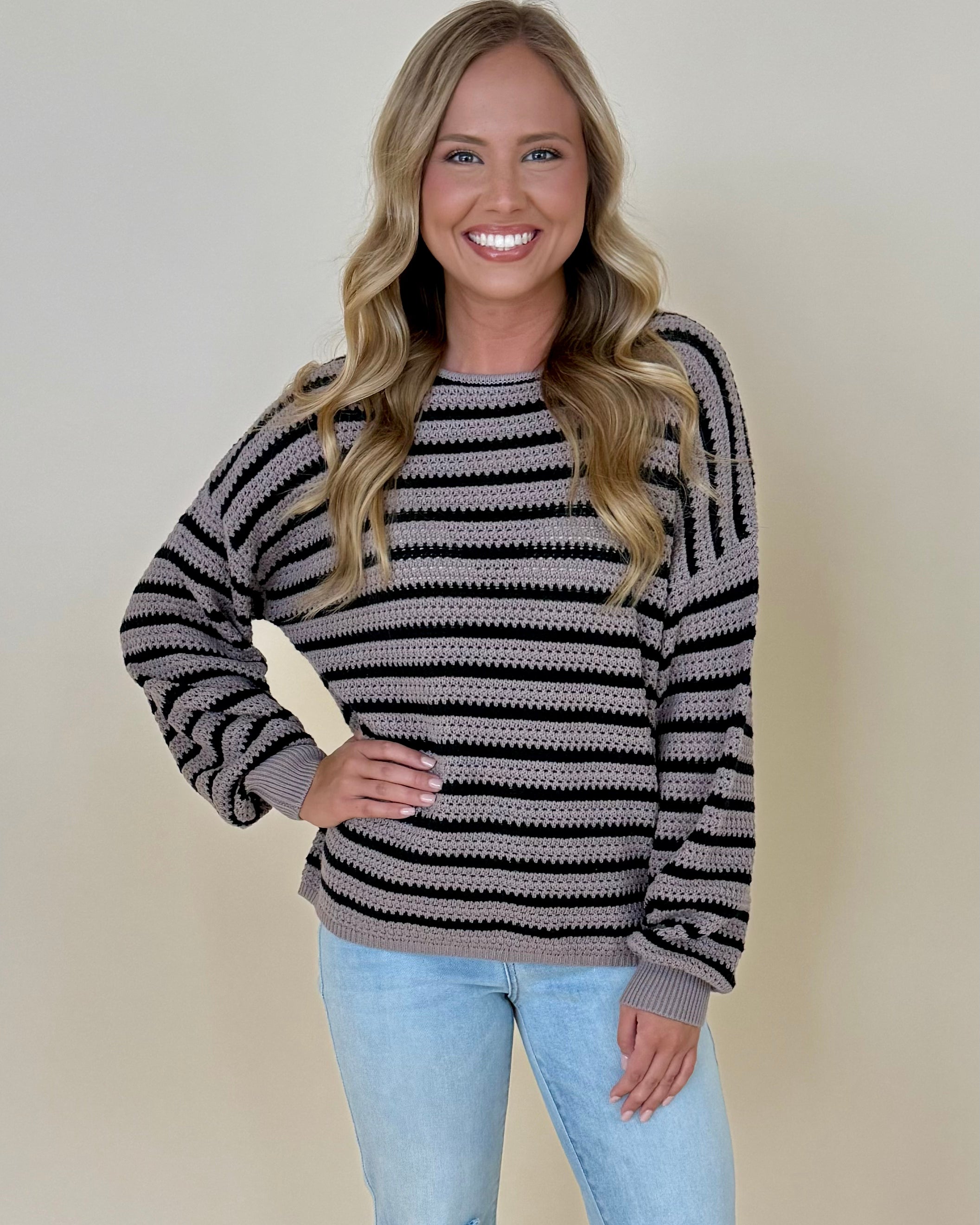 In And Out Mocha Stripe Sweater-Shop-Womens-Boutique-Clothing