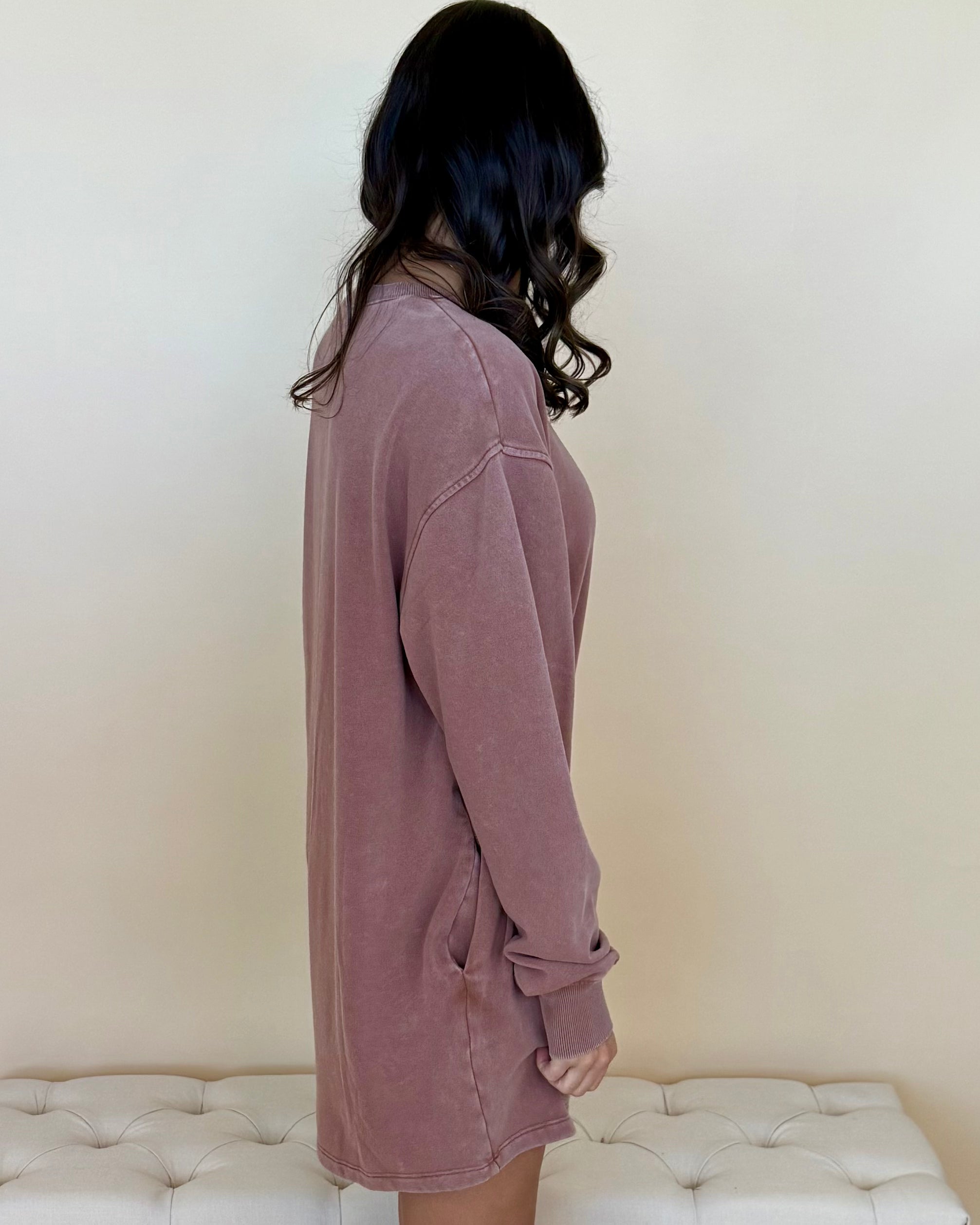 Line Up Chestnut Washed Sweatshirt Dress-Shop-Womens-Boutique-Clothing