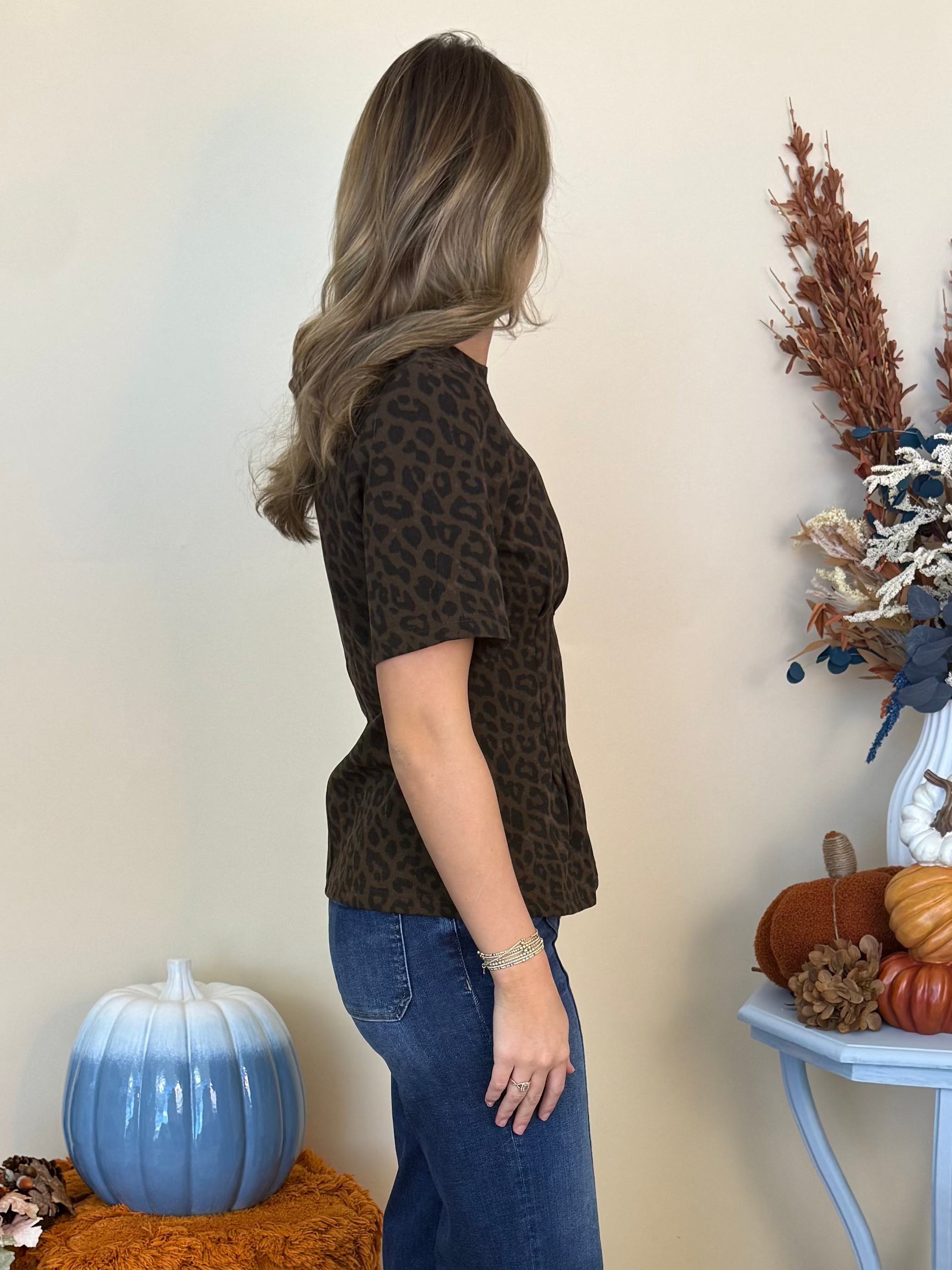 Fireside Feelings Brown Animal Print Pleat Top-Shop-Womens-Boutique-Clothing