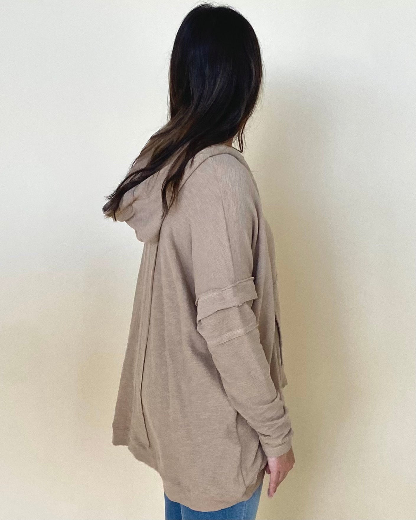 Losing Time Khaki Textured Hoodie Top-Shop-Womens-Boutique-Clothing