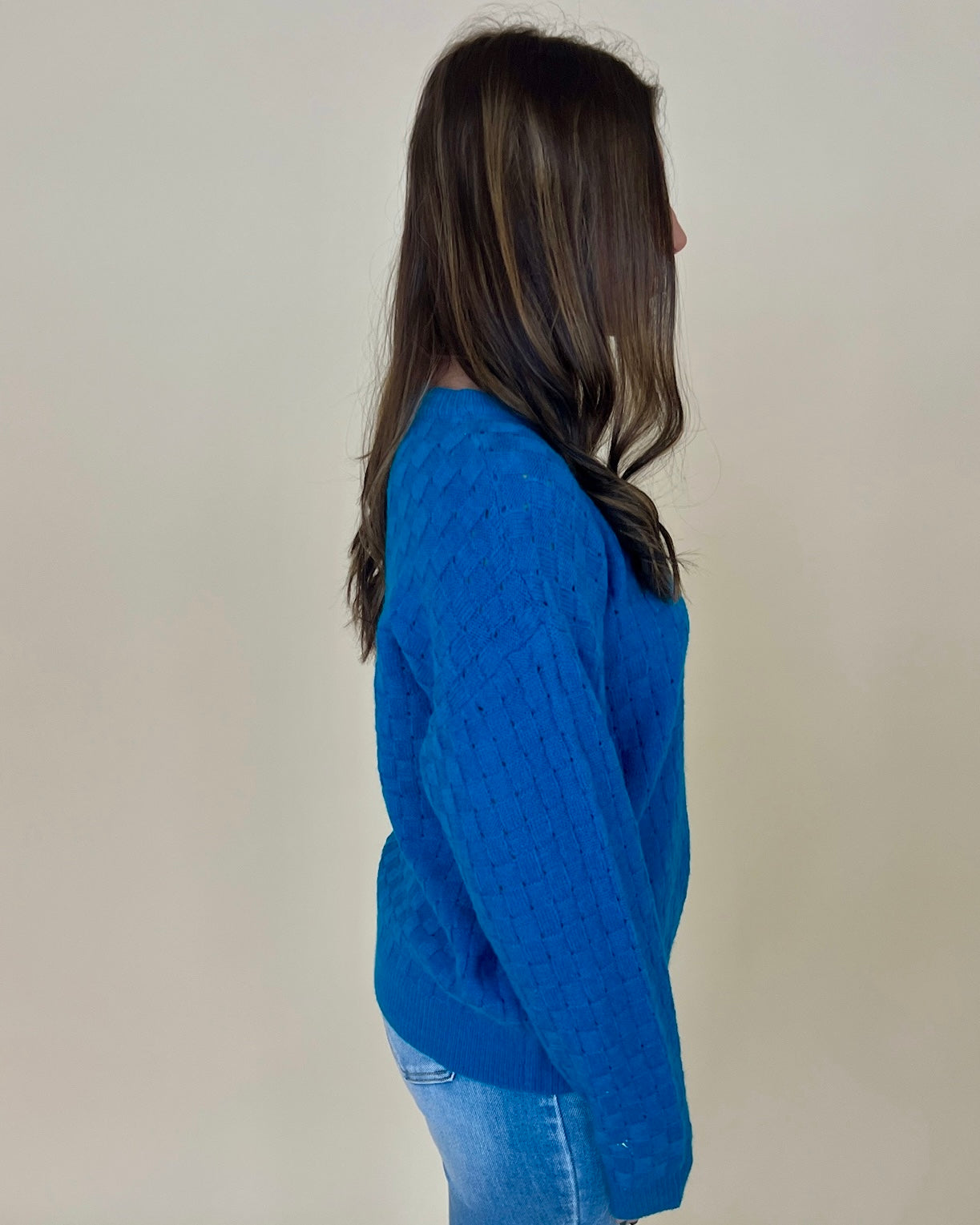 Stay Cozy Turquoise Checkered Knit Sweater-Shop-Womens-Boutique-Clothing