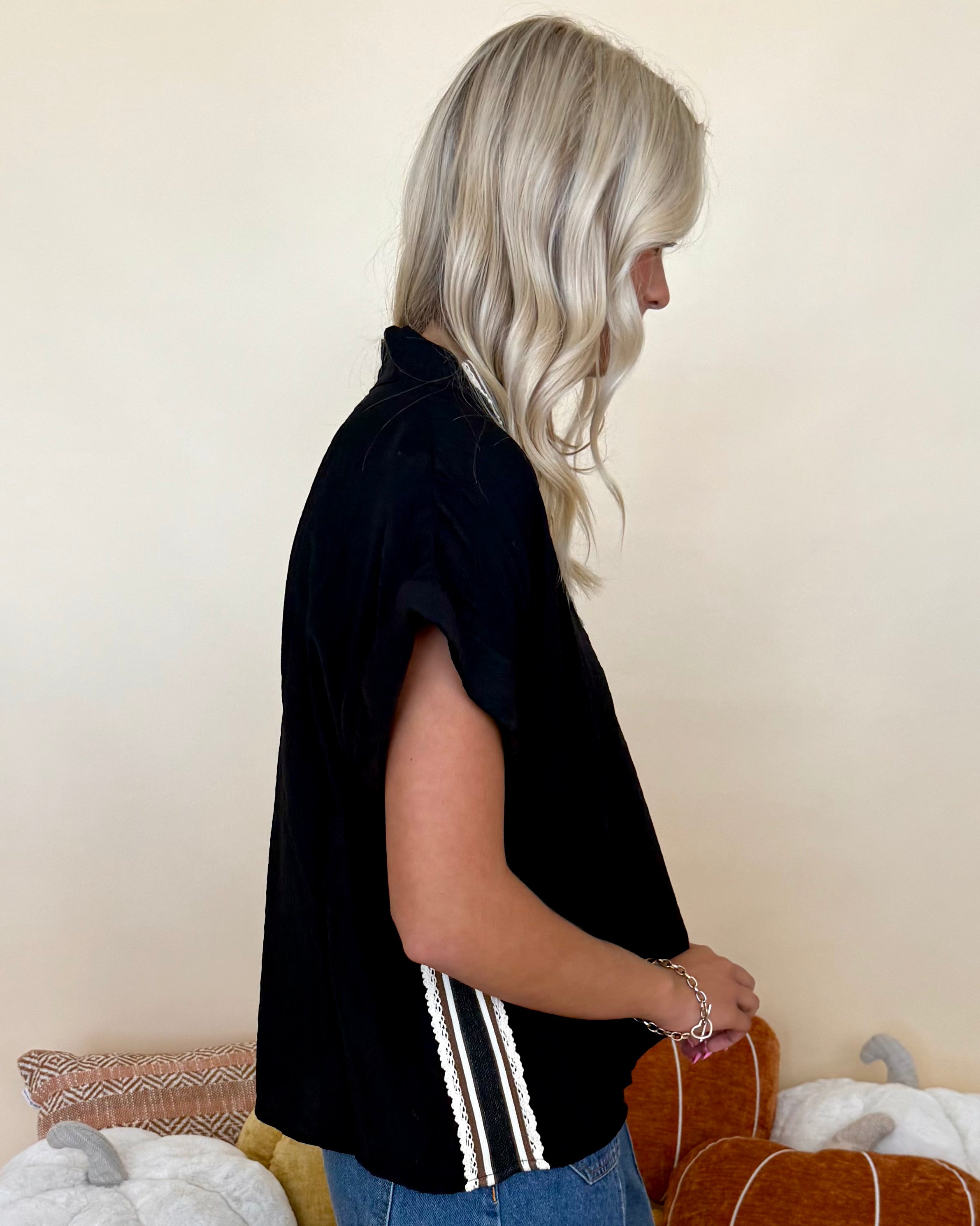 Soft Focus Black Crochet Neck Top-Shop-Womens-Boutique-Clothing