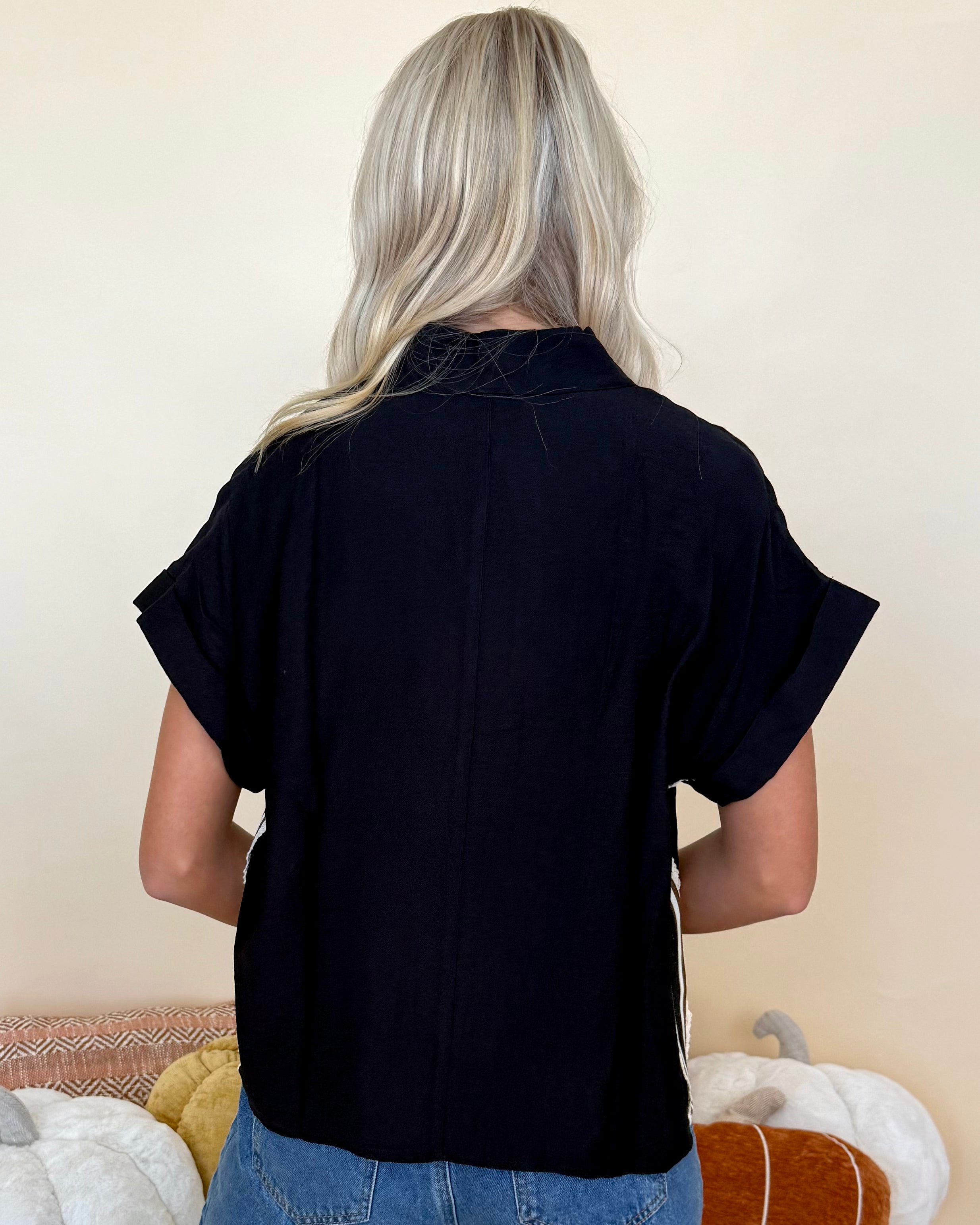 Soft Focus Black Crochet Neck Top-Shop-Womens-Boutique-Clothing