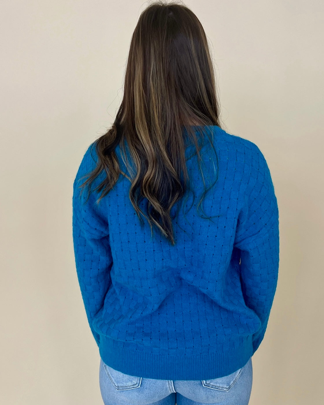 Stay Cozy Turquoise Checkered Knit Sweater-Shop-Womens-Boutique-Clothing