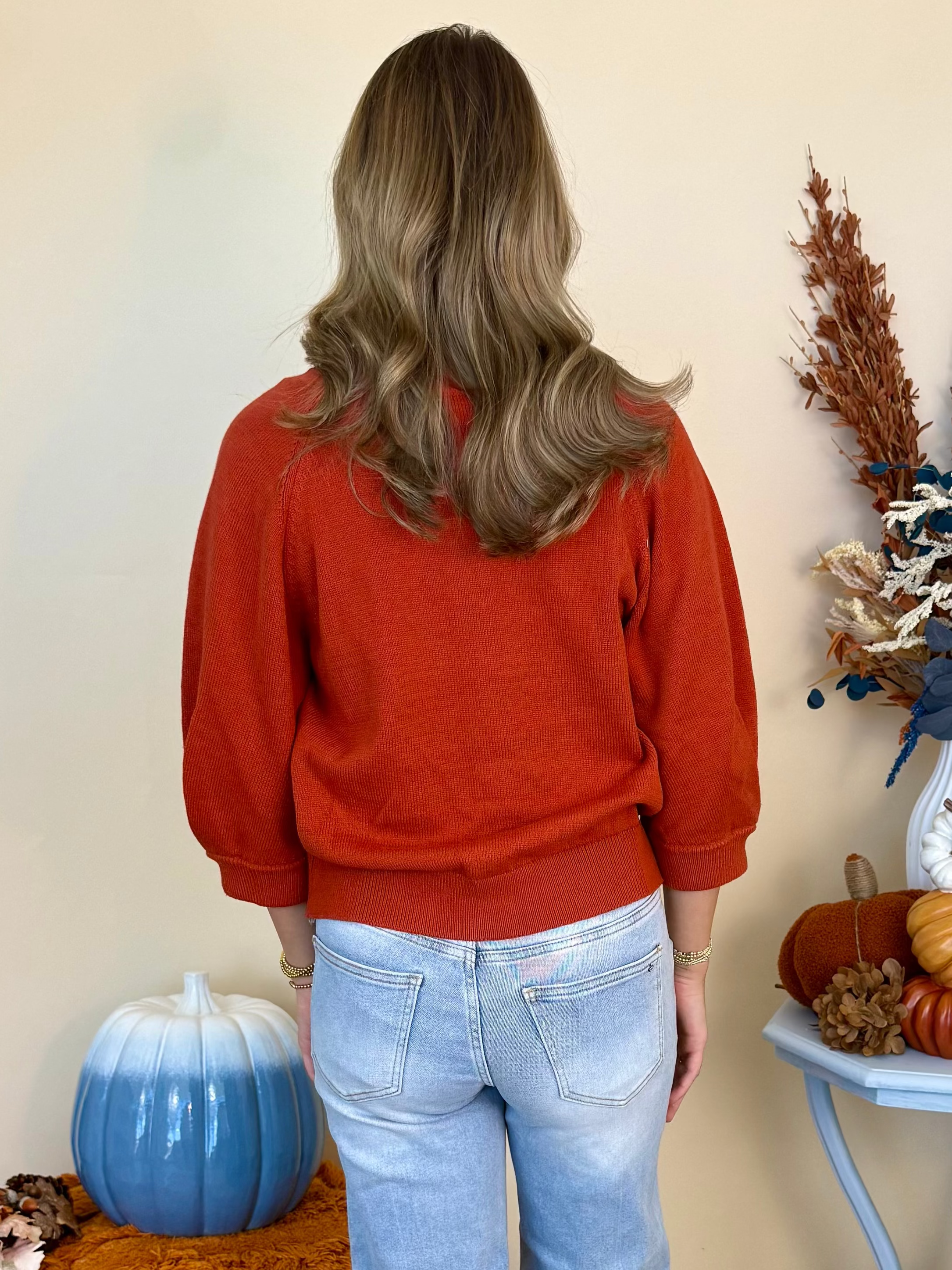 Porch Swing Clay Pleated 3/4 Sleeve Cardigan Sweater-Shop-Womens-Boutique-Clothing