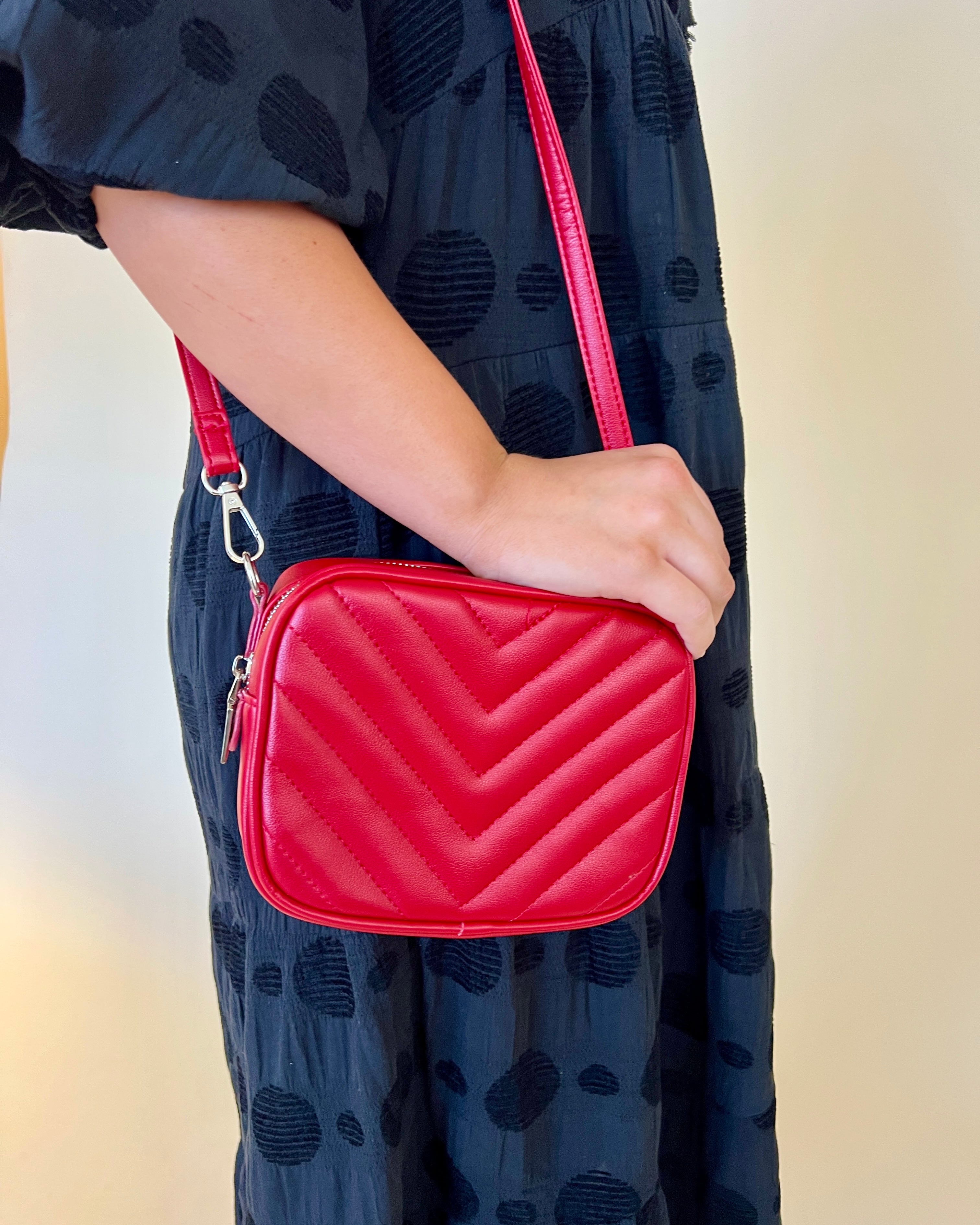 City Outing Red Faux Leather Chevron Crossbody-Regular-Shop-Womens-Boutique-Clothing