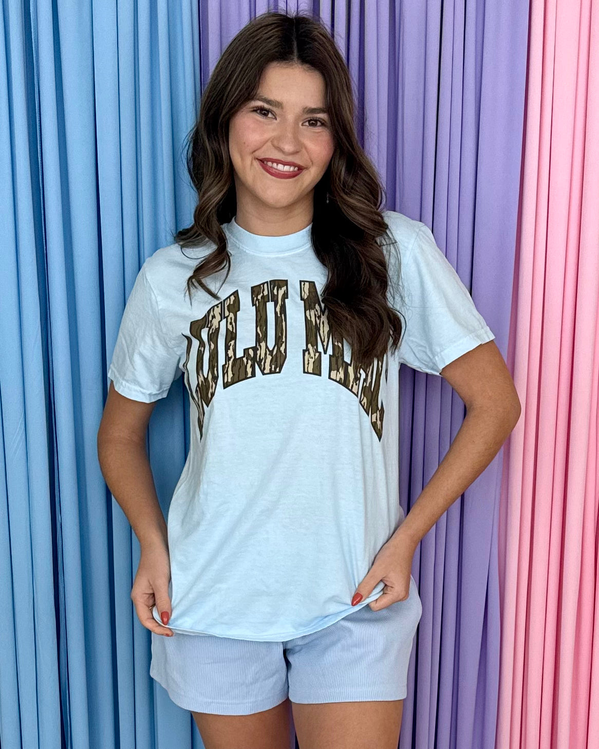 LULU MAC Chambray Blue Mossy Oak Tee-Shop-Womens-Boutique-Clothing