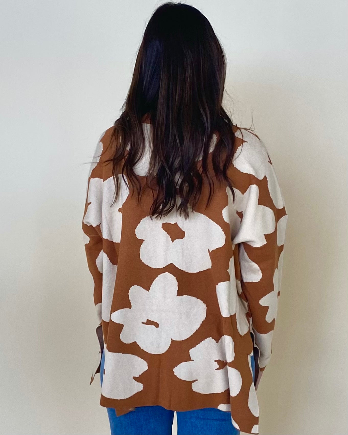 Each Day Toffee/Ivory Flower Sweater-Shop-Womens-Boutique-Clothing