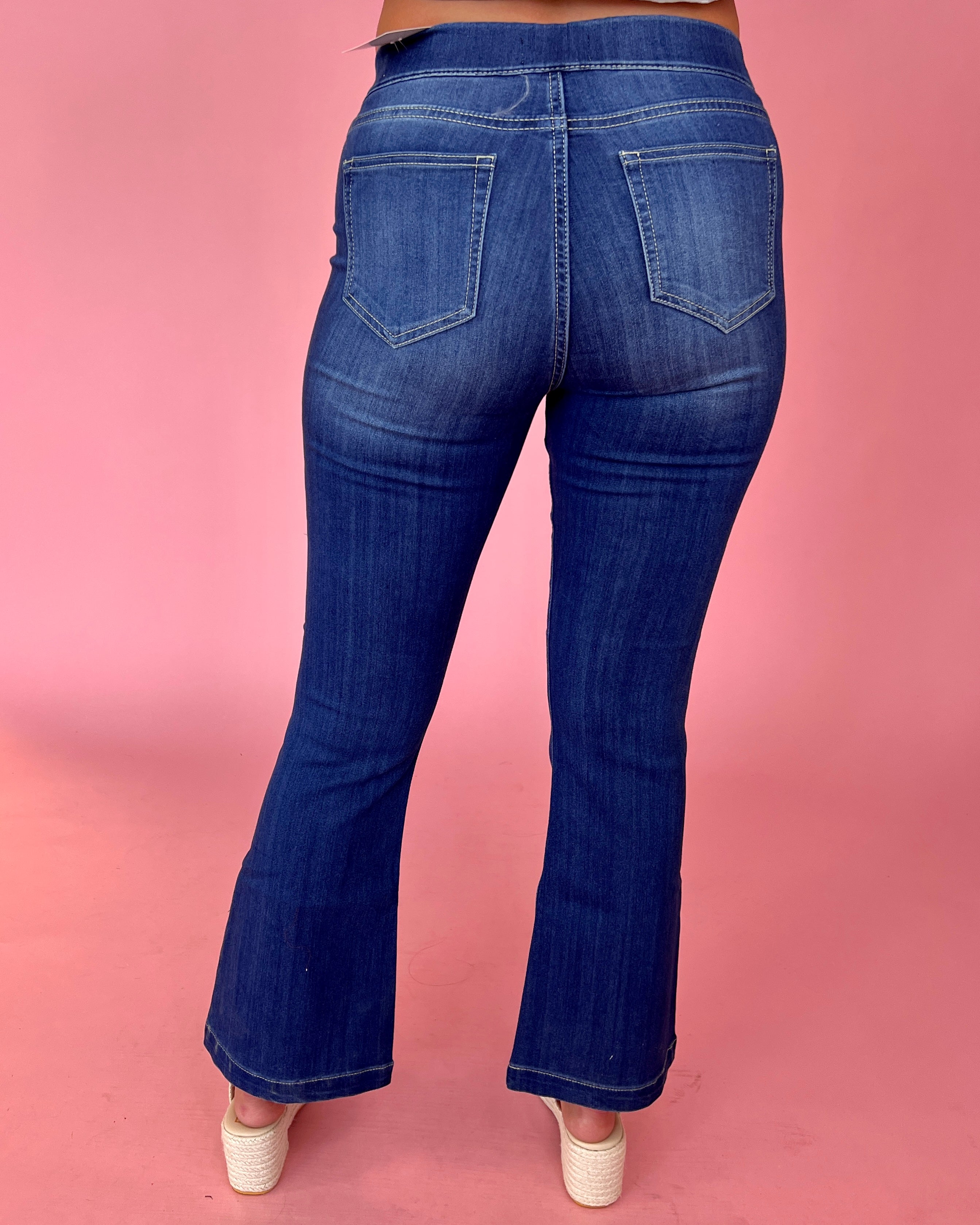 Basic Needs Dark Denim Flare (Short) Jeans-Shop-Womens-Boutique-Clothing