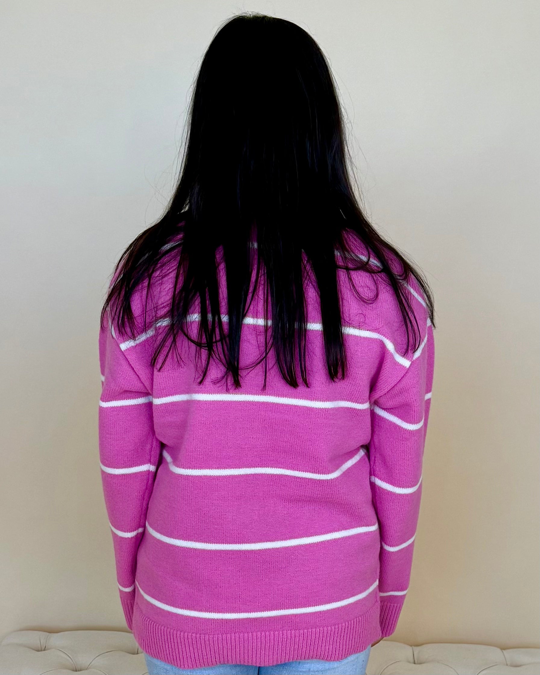 Calm Clouds Candy Pink/Ivory Stripe Sweater-Shop-Womens-Boutique-Clothing