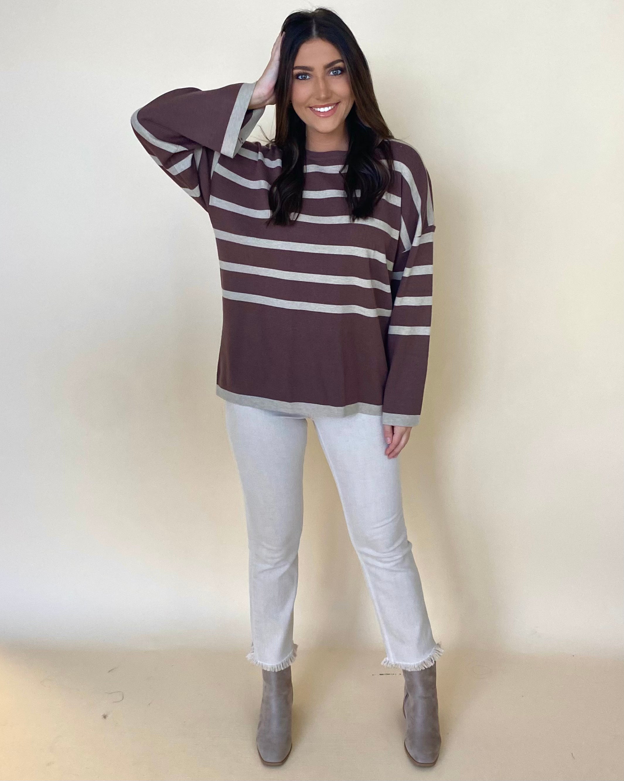 Capture It Mocha Striped Sweater-Shop-Womens-Boutique-Clothing