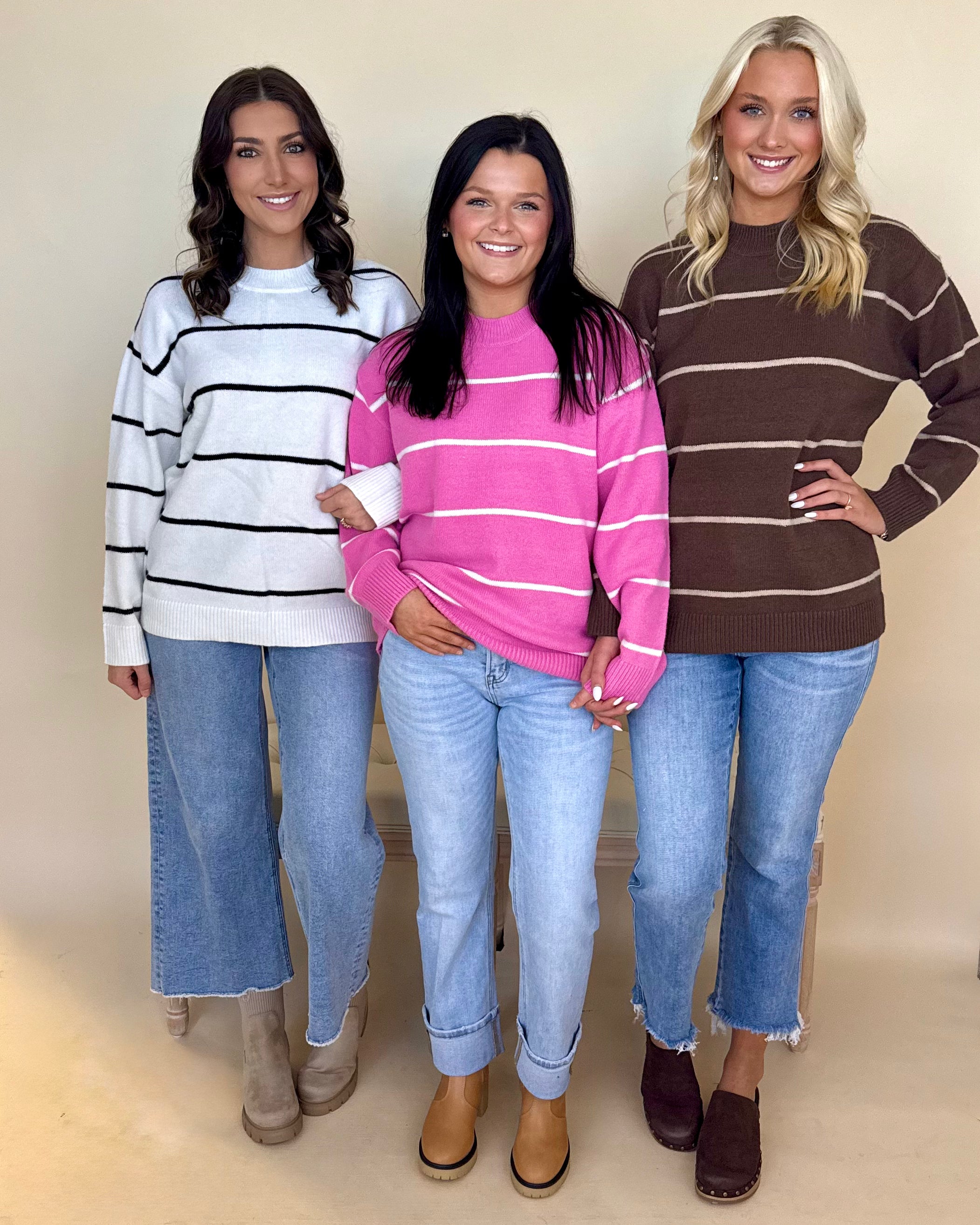 Calm Clouds Brown/Beige Stripe Sweater-Shop-Womens-Boutique-Clothing