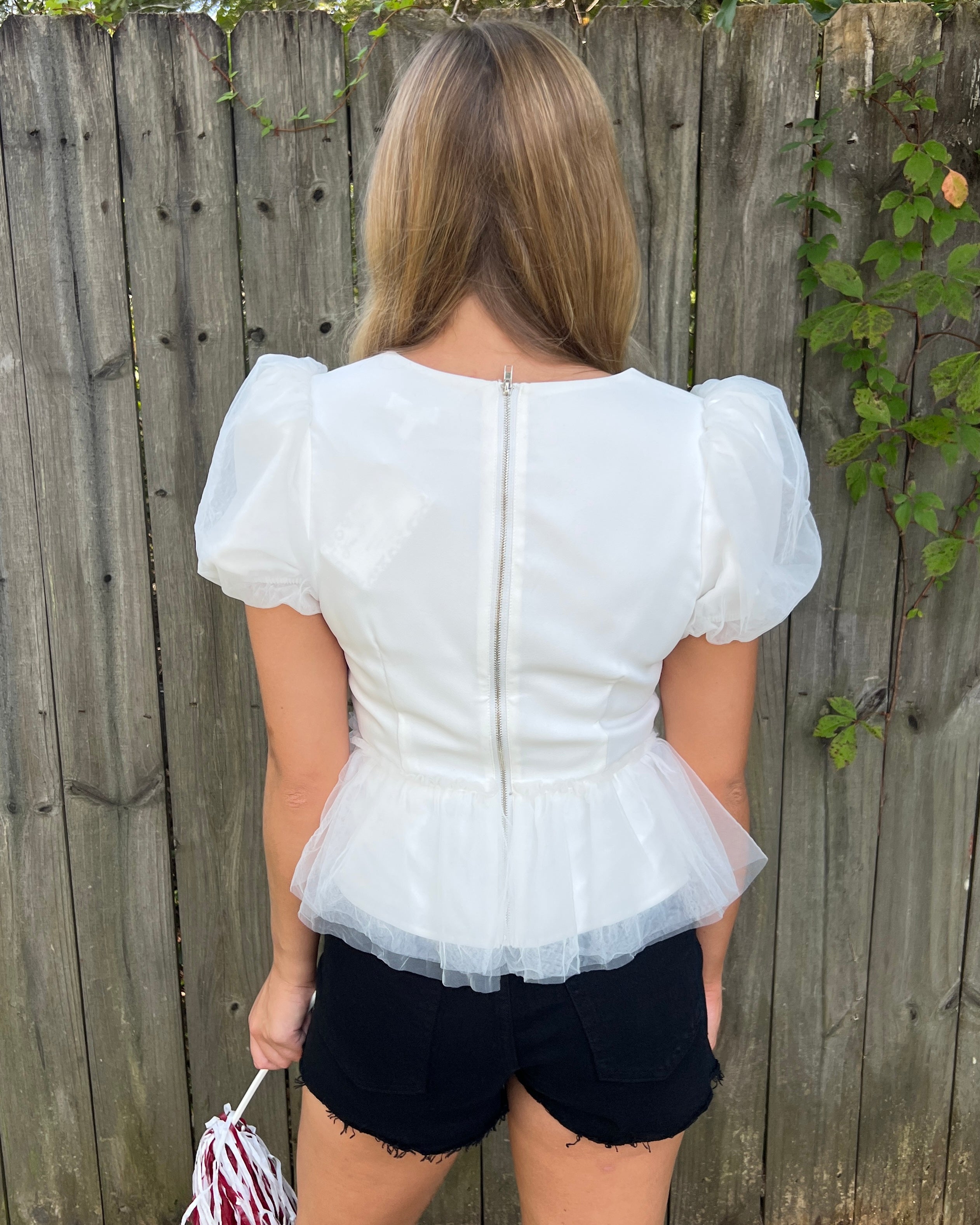 Moving Up White Tulle Sleeve And Hem Babydoll Top-Shop-Womens-Boutique-Clothing