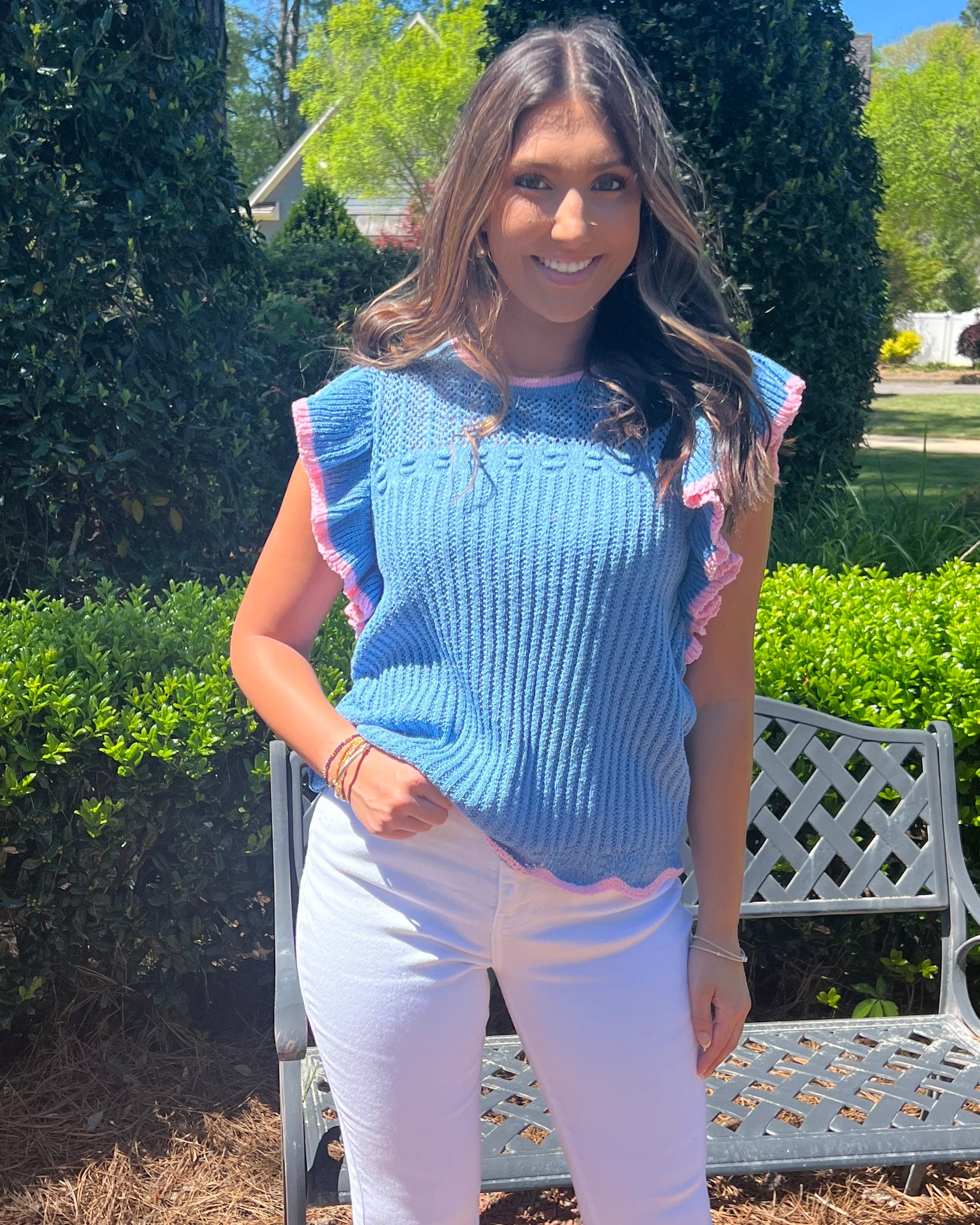 Your Own Powder Blue/Pink Contrast Knit Top-Shop-Womens-Boutique-Clothing