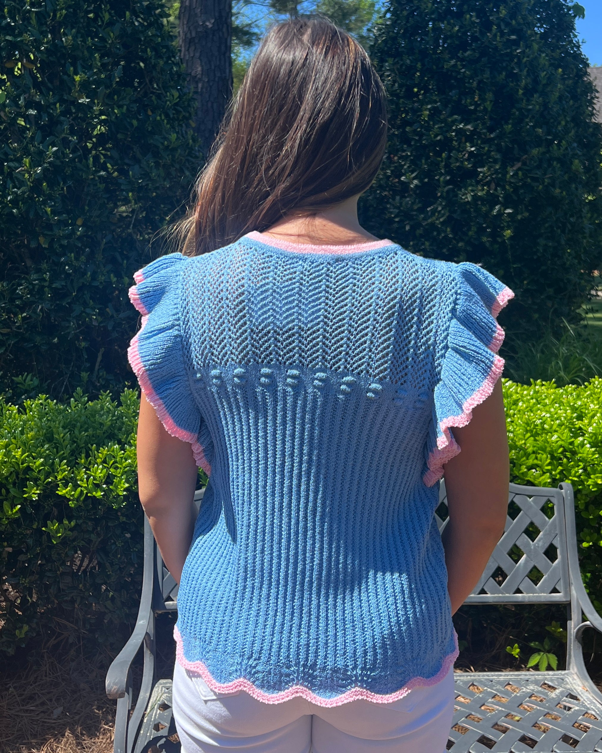 Your Own Powder Blue/Pink Contrast Knit Top-Shop-Womens-Boutique-Clothing