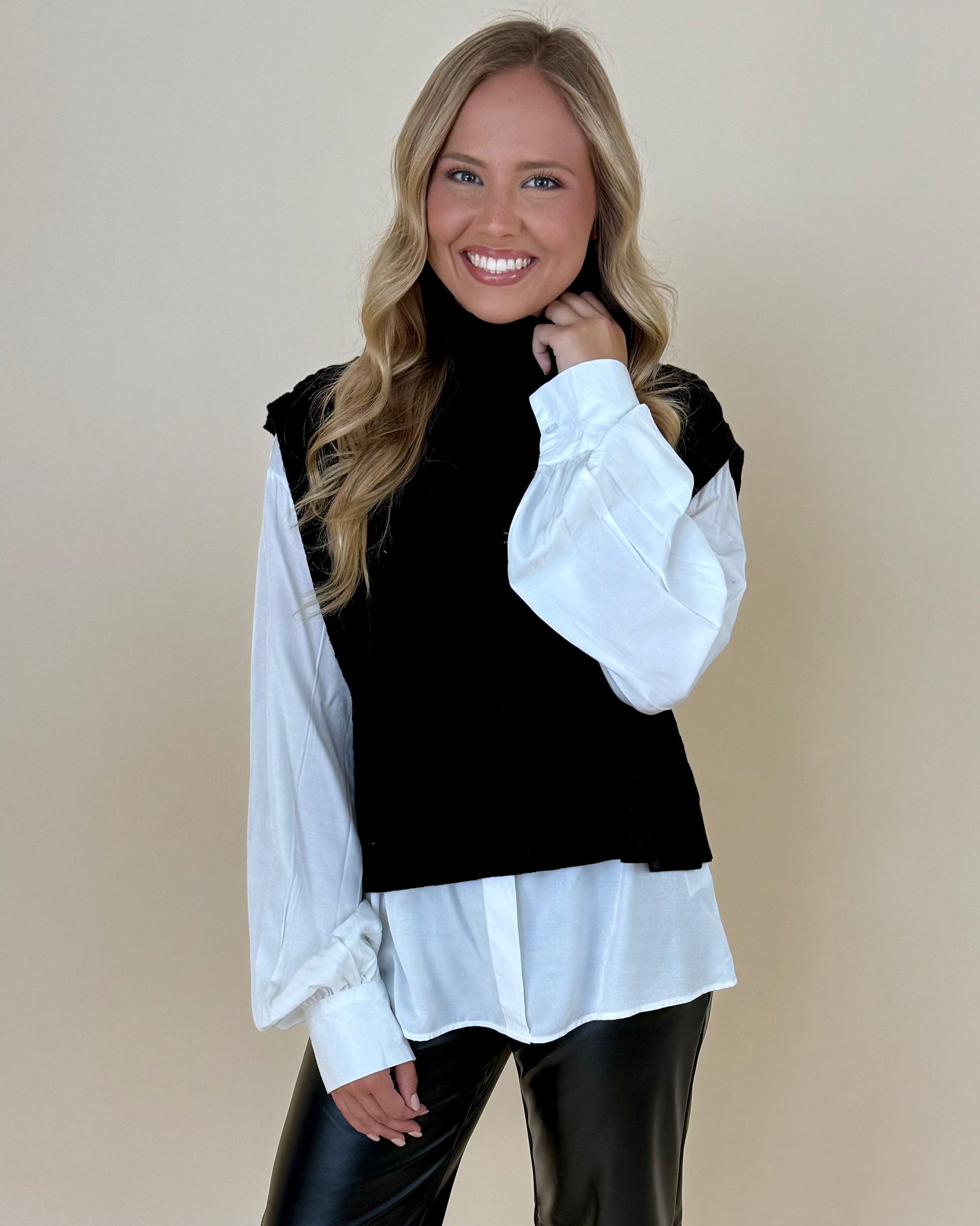 On The Clock Black Knit Layered Sweater-Shop-Womens-Boutique-Clothing