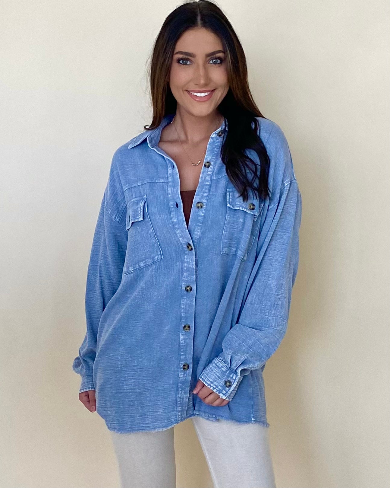 Look Impressed Denim Blue Washed Top-Shop-Womens-Boutique-Clothing