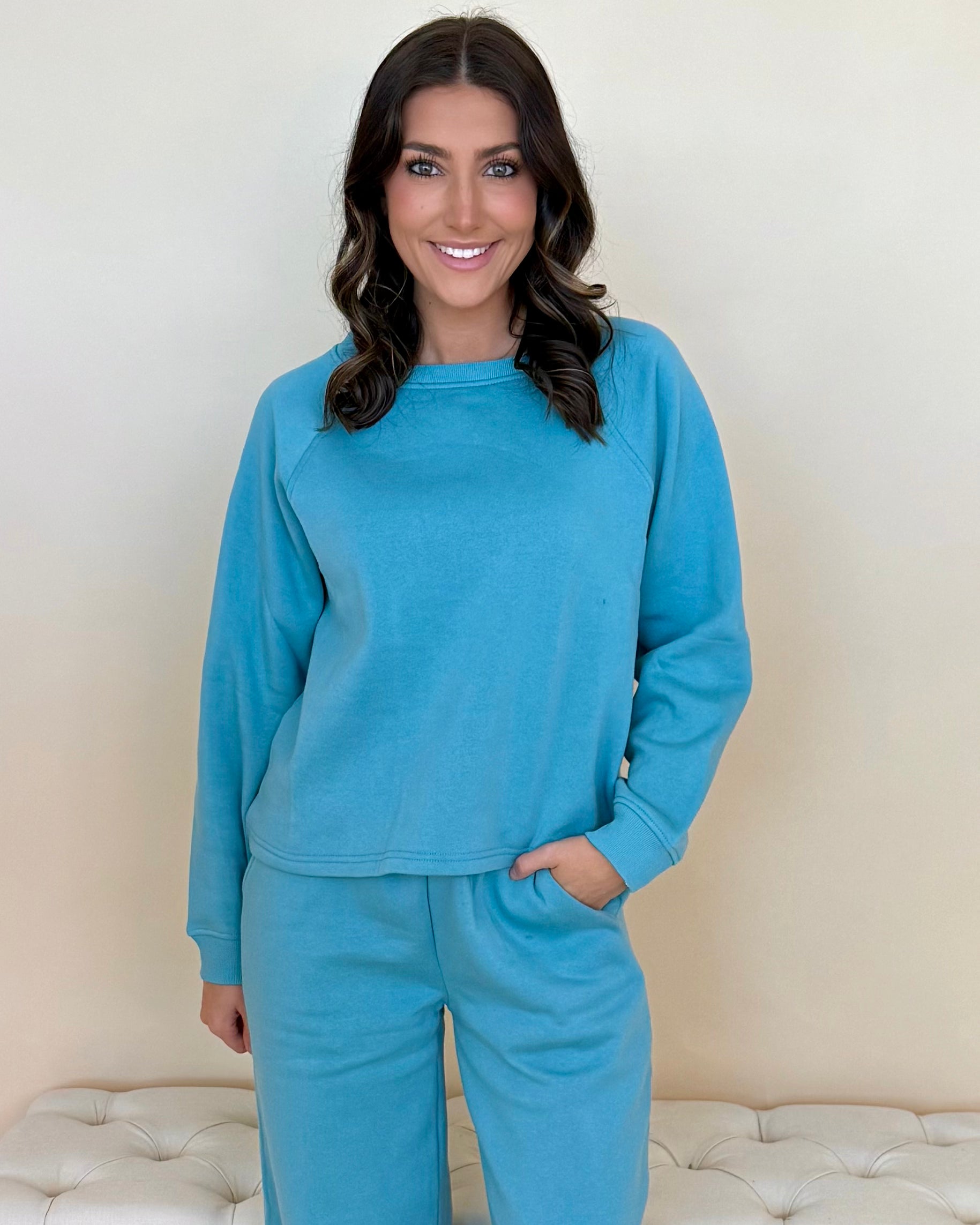 Gentle Shine Dusty Teal Sweatpants Set-Shop-Womens-Boutique-Clothing