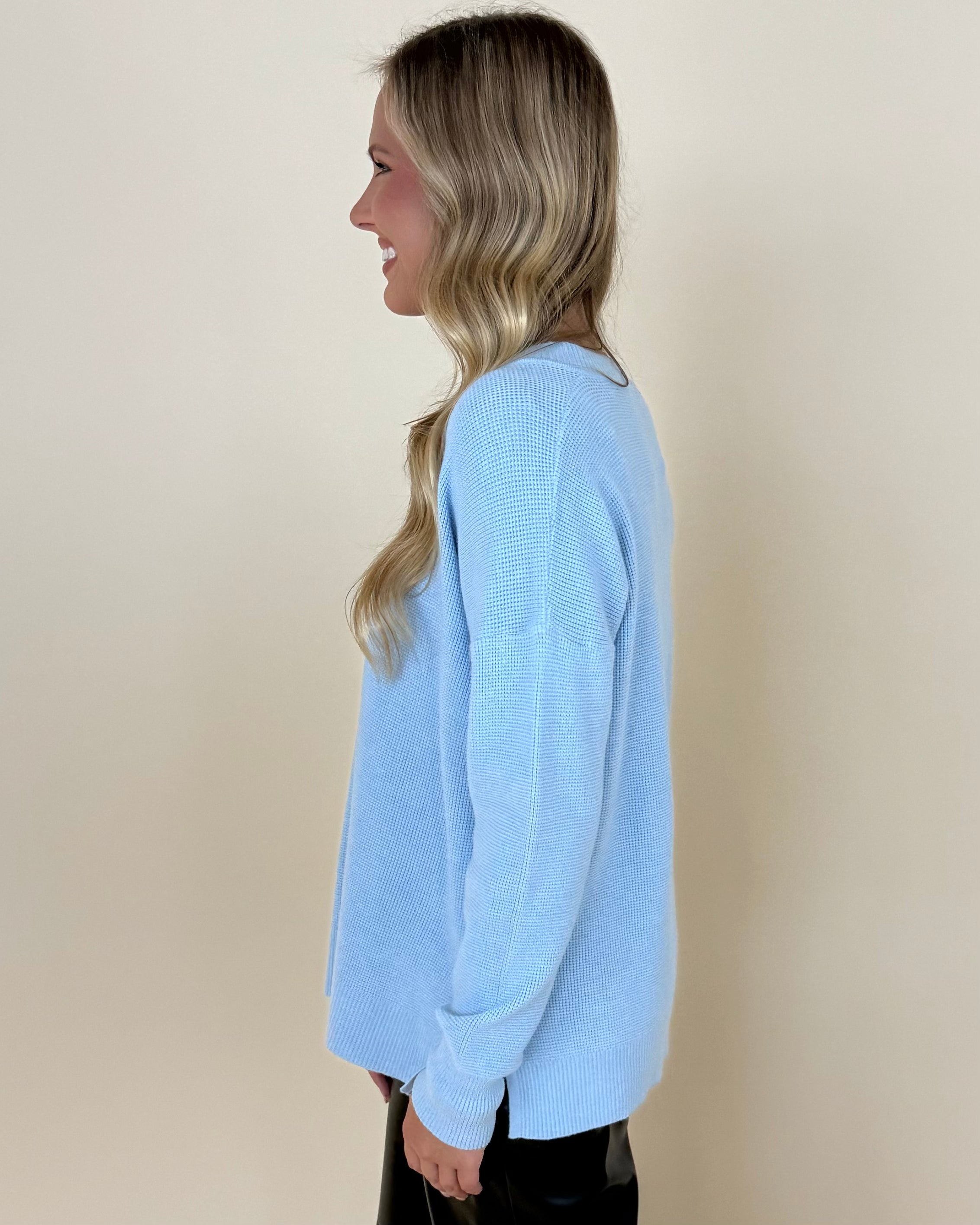 Going Strong Periwinkle V-Neck Sweater-Shop-Womens-Boutique-Clothing